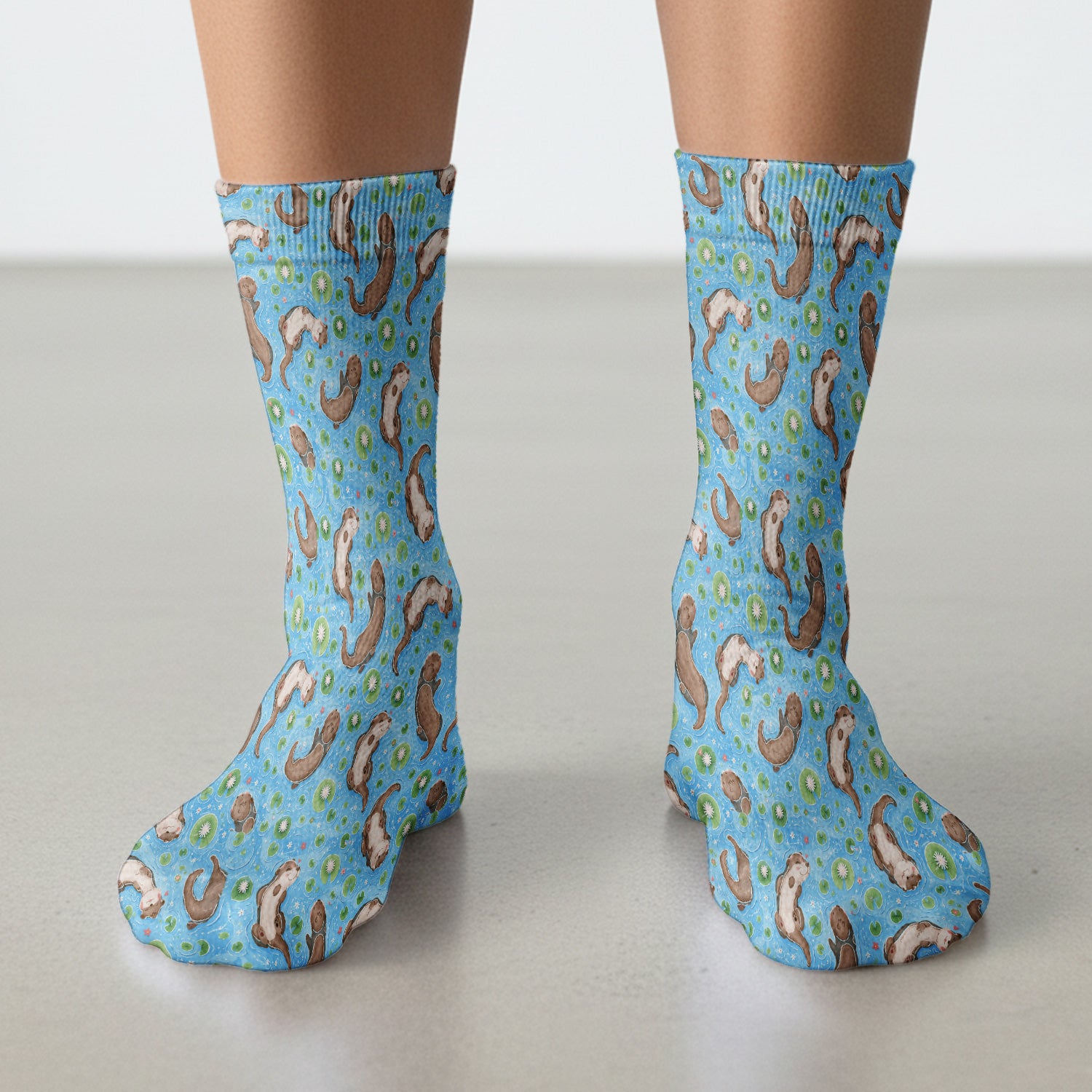 Cute Otter Lily Pond Nurse Print Socks, Adult Socks for Men and Women