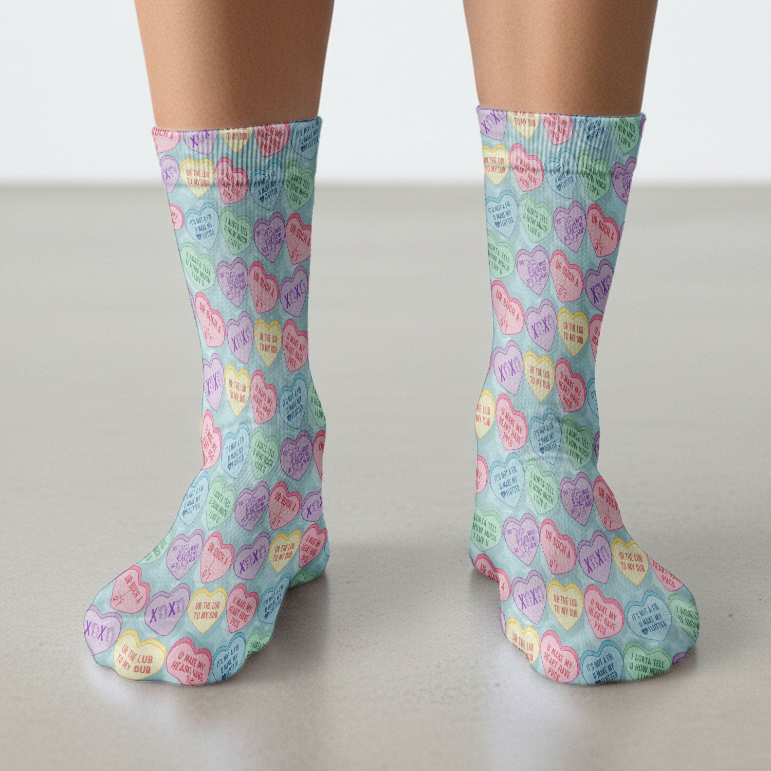 Medical Candy Heart Valentine Pattern Socks, Fun Medical Pattern, Adult Socks for Men and Women