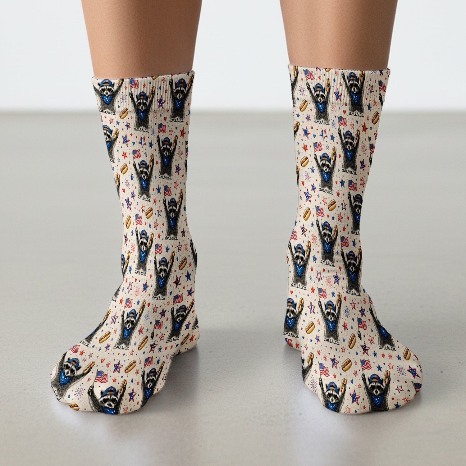 Patriotic Raccoon America Hotdog Pattern Socks, Adult Socks for Men and Women