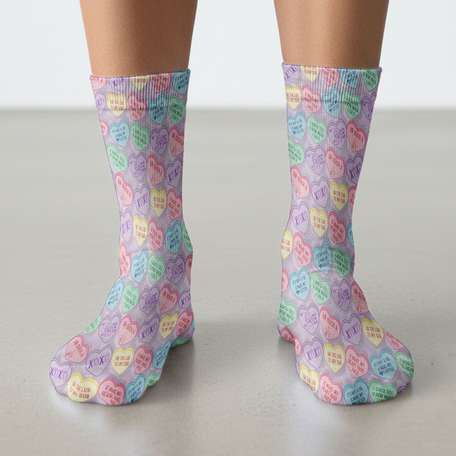 Medical Candy Heart Valentine Pattern Socks, Fun Medical Pattern, Adult Socks for Men and Women