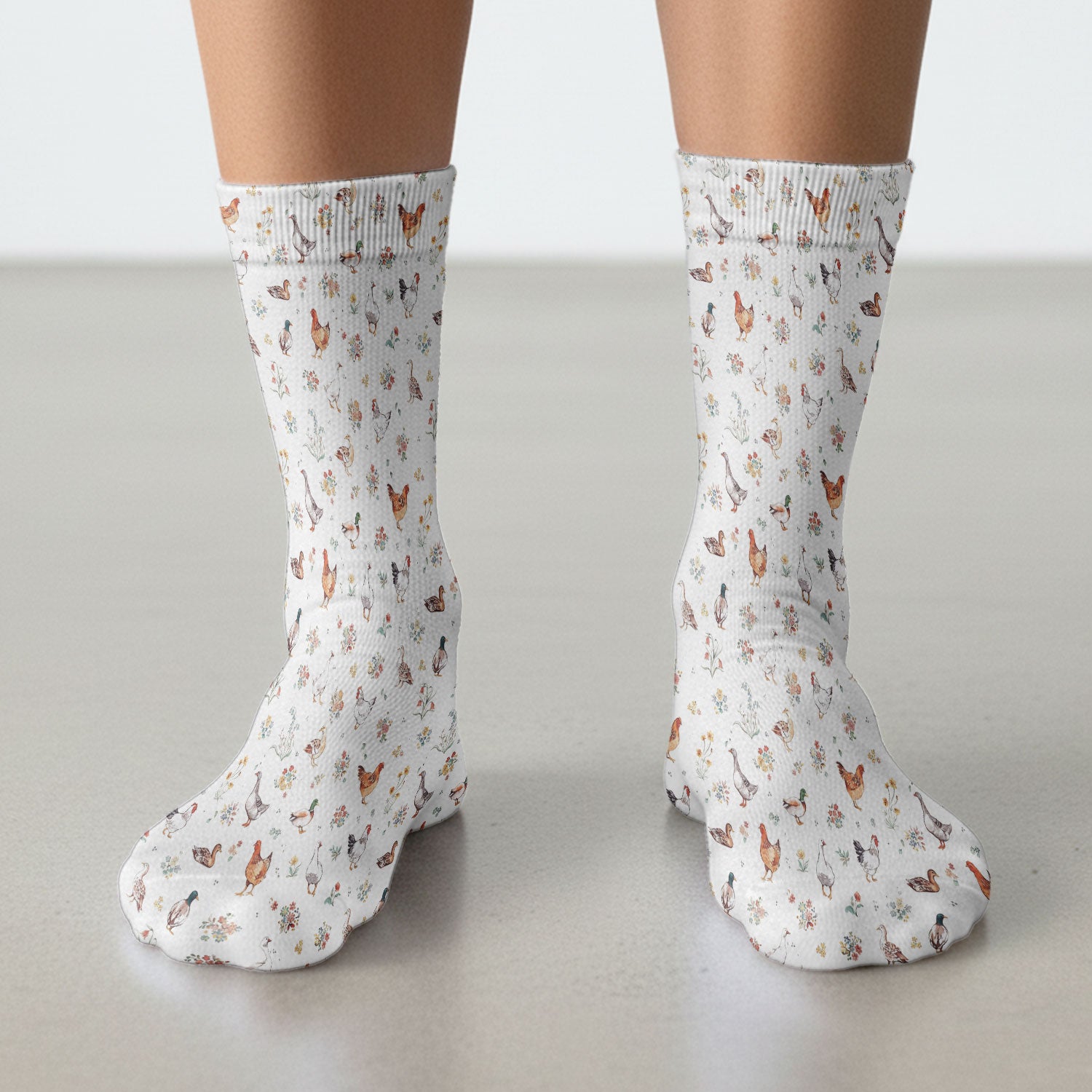 Farm Chicken Duck Floral Pattern Socks, Adult Socks for Men and Women