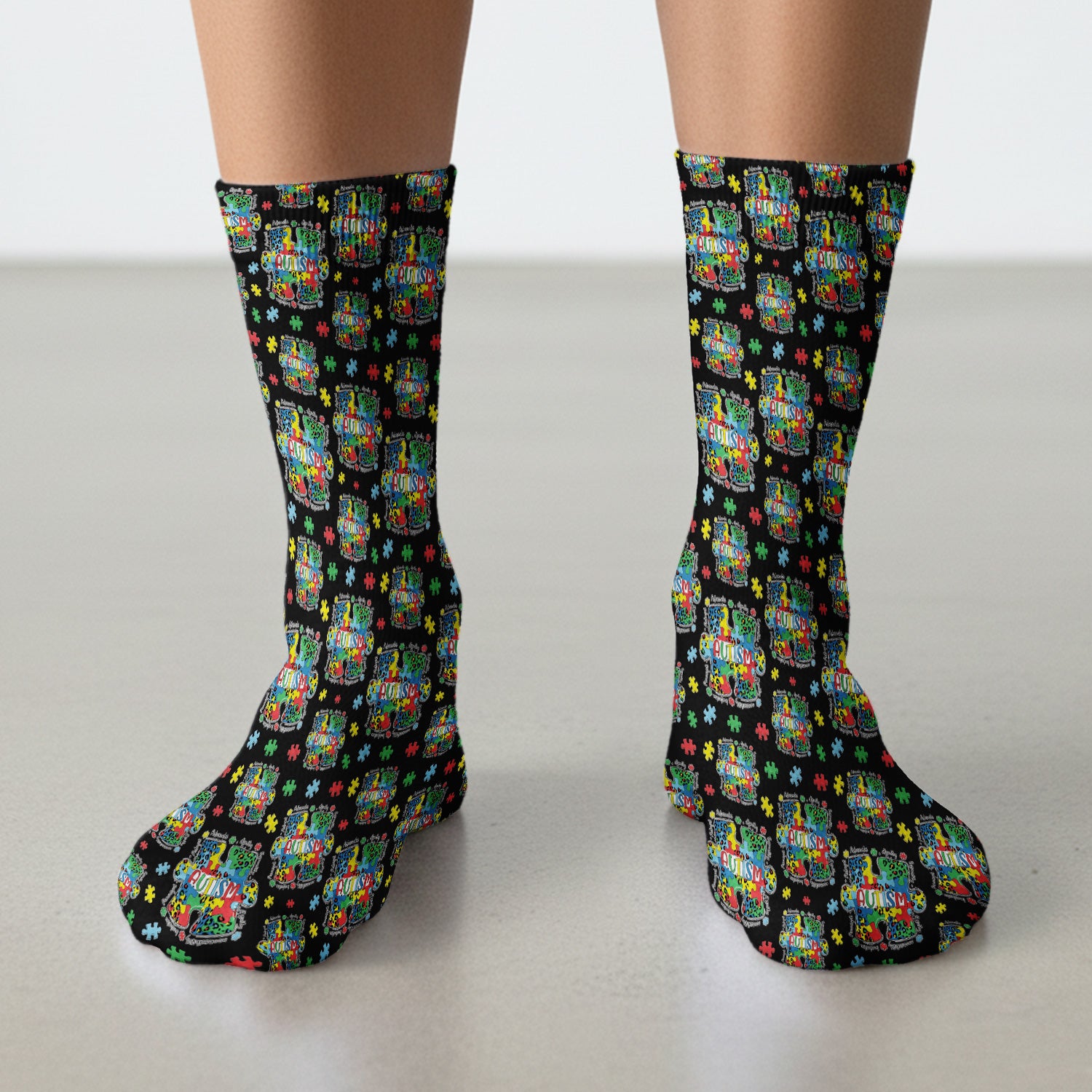 Autism Awareness Puzzle Pattern Print Socks, Adult Socks for Men and Women