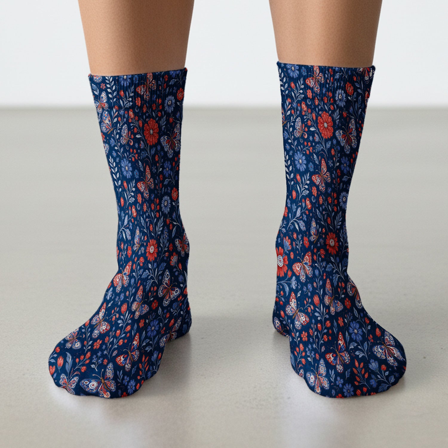 Patriotic Floral Butterfly Pattern Socks, Adult Socks for Men and Women