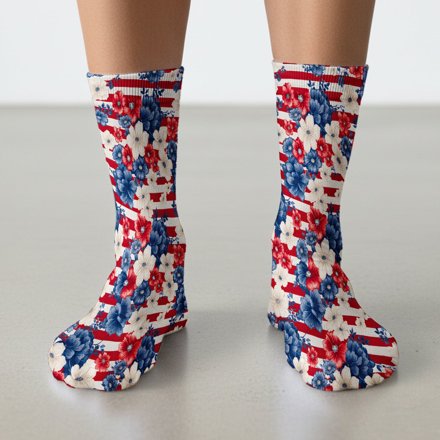 Patriotic Floral Nurse for RN & CNA, American Flag Healthcare Workers Medical Uniform Socks, Adult Socks for Men and Women