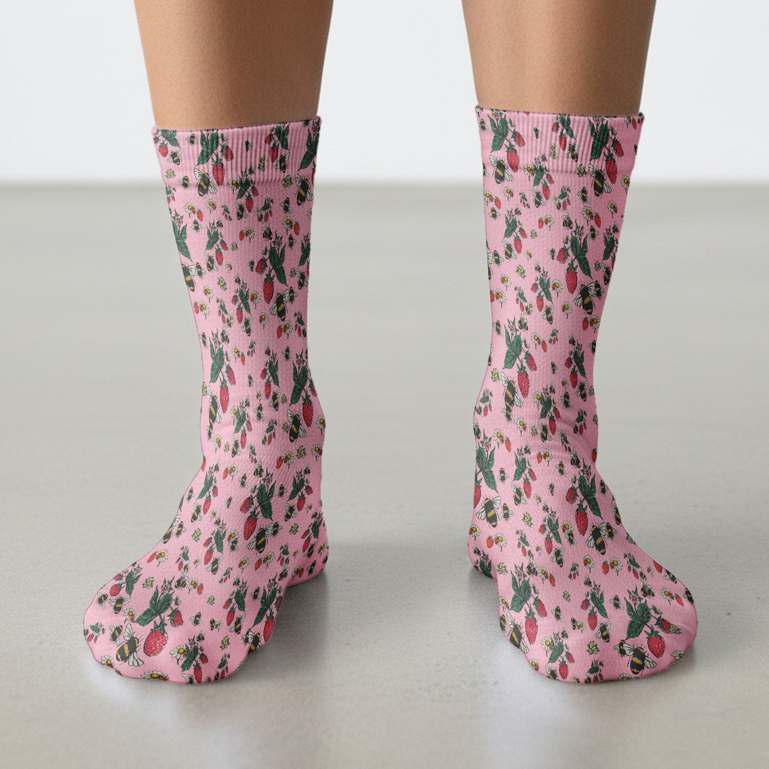 Cute Strawberry Bee Daisy Floral Pattern Scrub Socks, Socks for Nurse Doctor