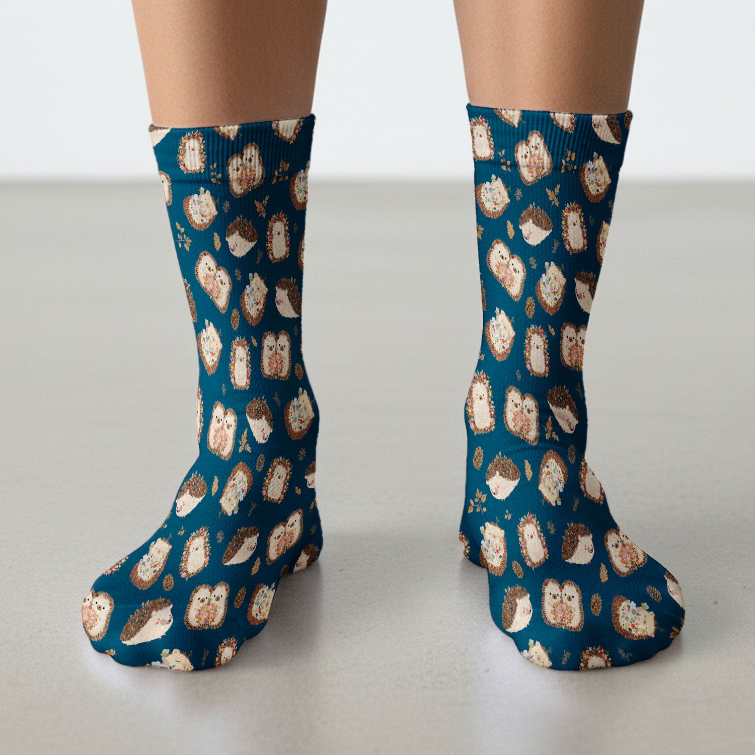 Cute Hedgehog Floral Socks, Breathable Fabrics Medical Uniform