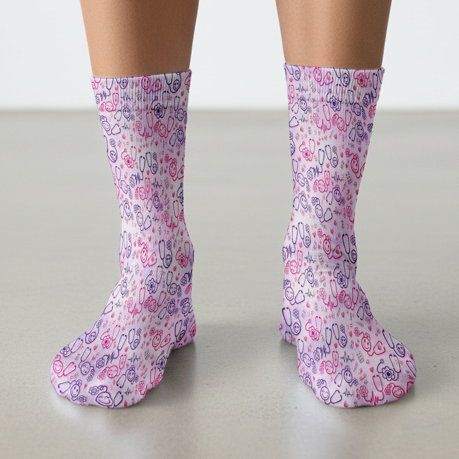 Stethoscope Heart Cute Icon Print Socks, Socks for Nurse Doctor