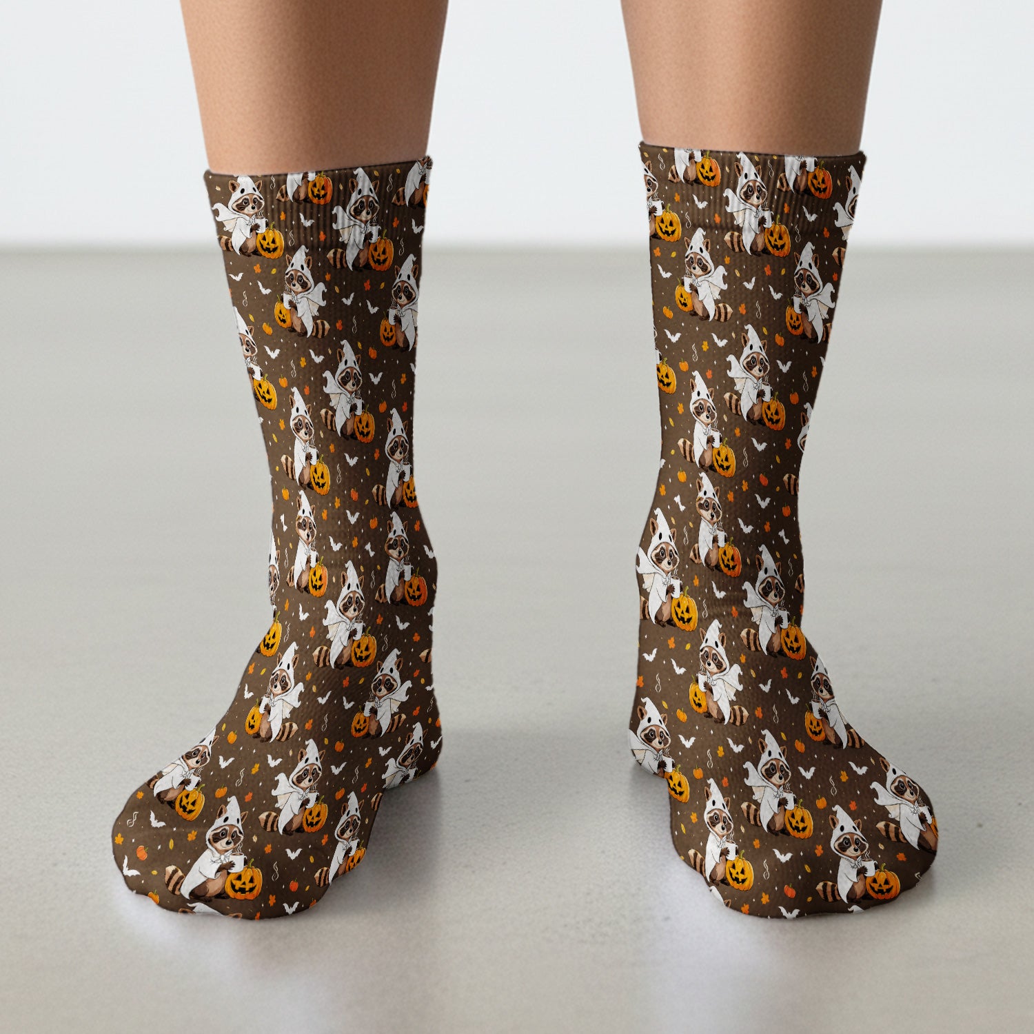 Halloween Ghost Raccoon Pumpkin Socks, Adult Socks for Men and Women