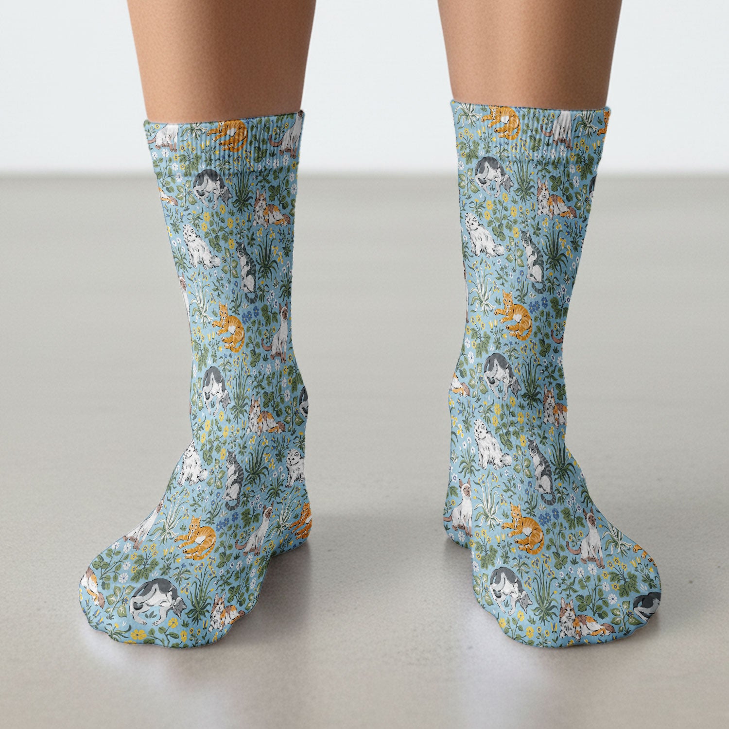 Floral Cat Garden Medical Pattern Socks, Socks for Nurse Doctor