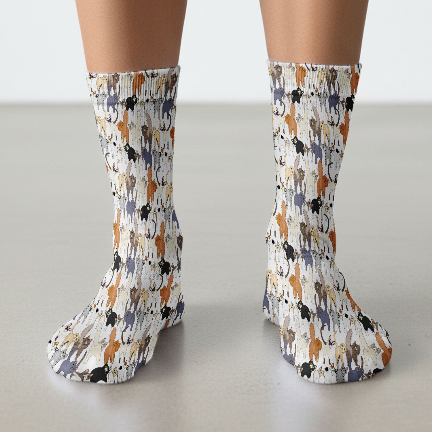 Whimsical Multicolor Cat Cartoon Pattern Medical Socks, Socks for Nurse Doctor