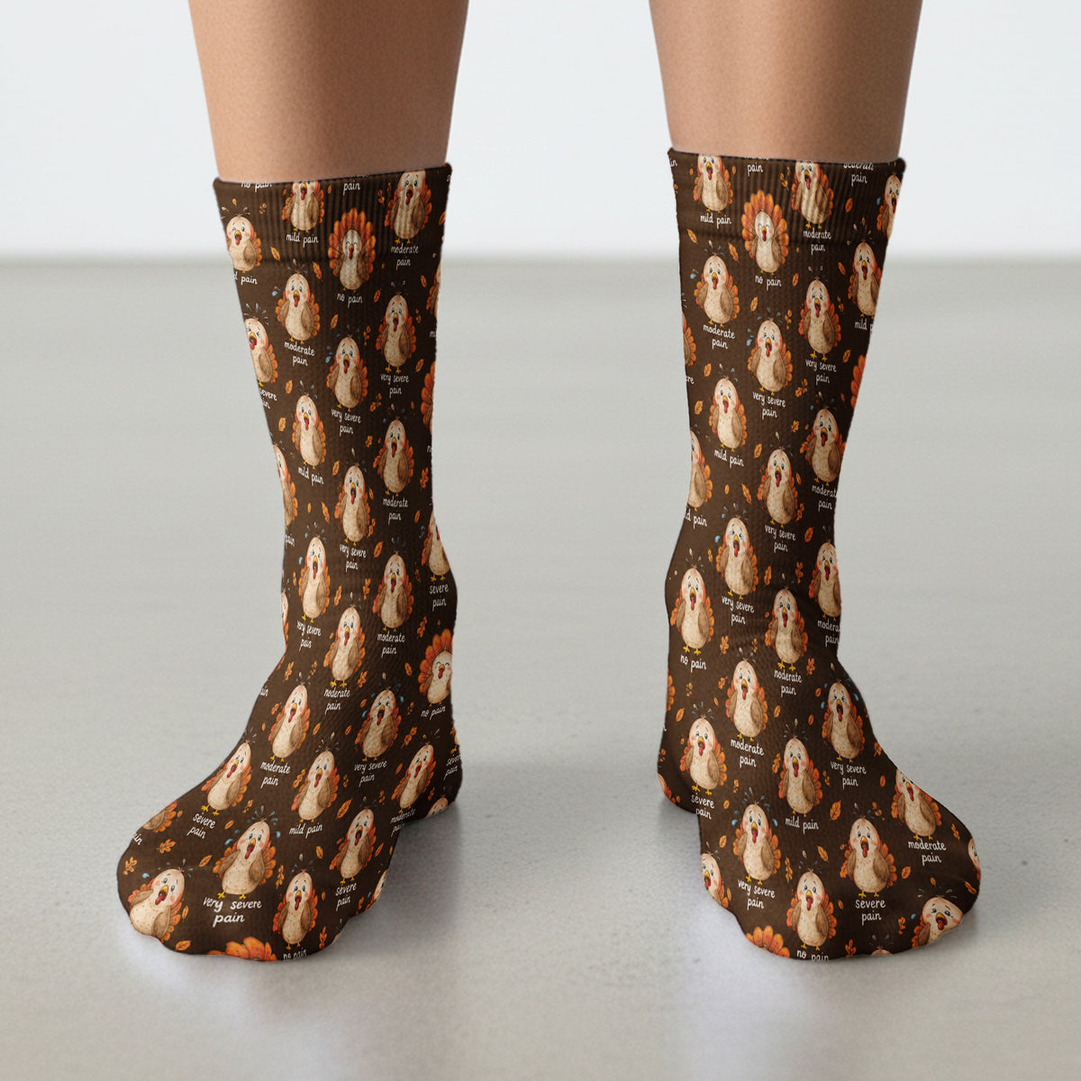 Funny Thanksgiving Turkey Pain Scale Pattern Socks, Adult Socks for Men and Women