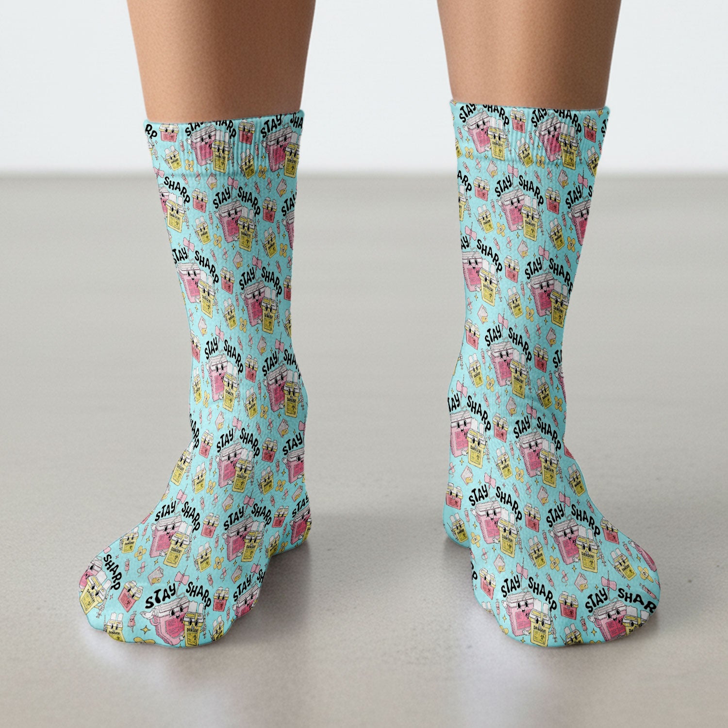 Stay Sharp Nurse Scrub Socks, Cute Medical Pattern Scrubs, Breathable Fabrics Nursing Uniform