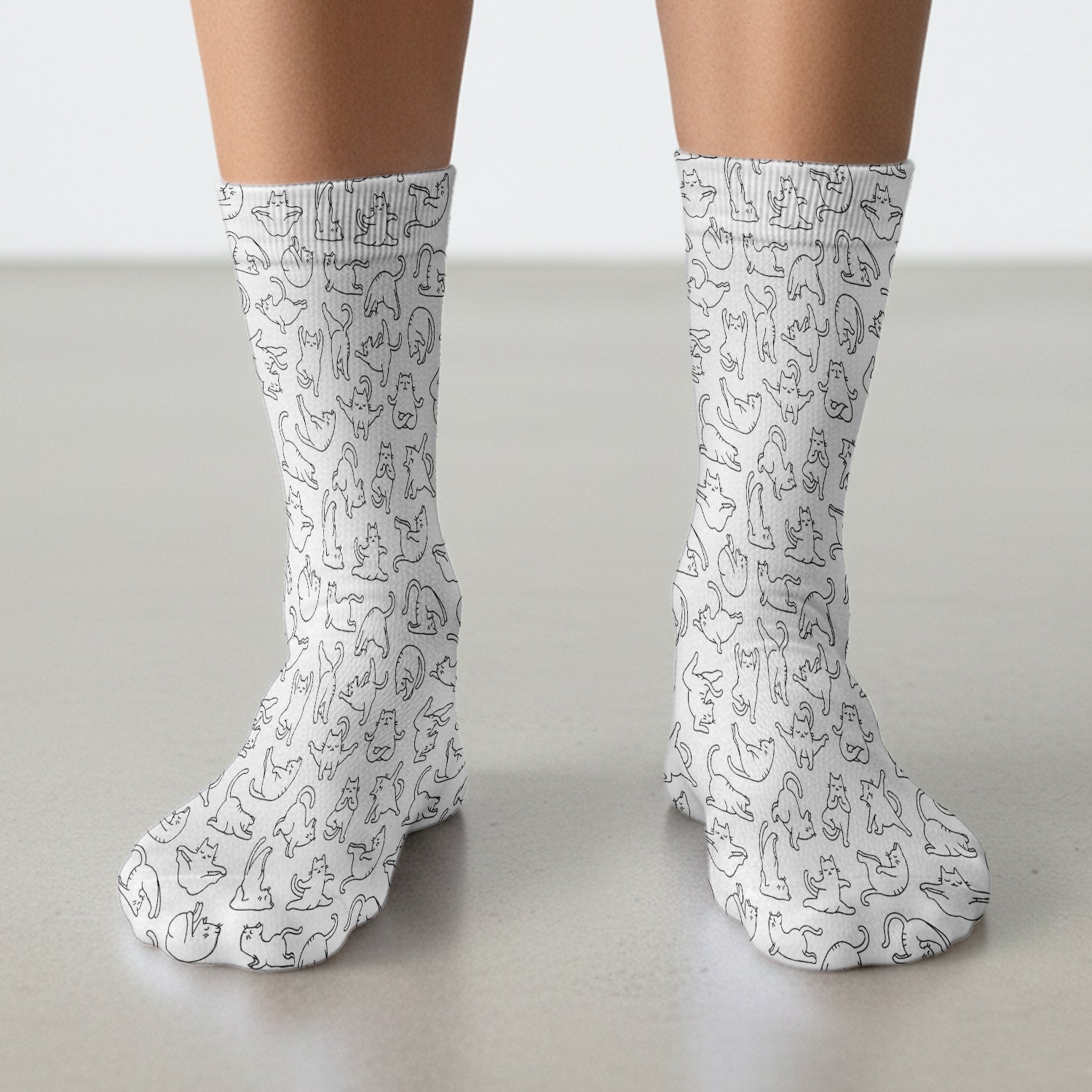 Cute Cat Outline Playing Pattern Socks, Breathable Fabrics Medical Uniform