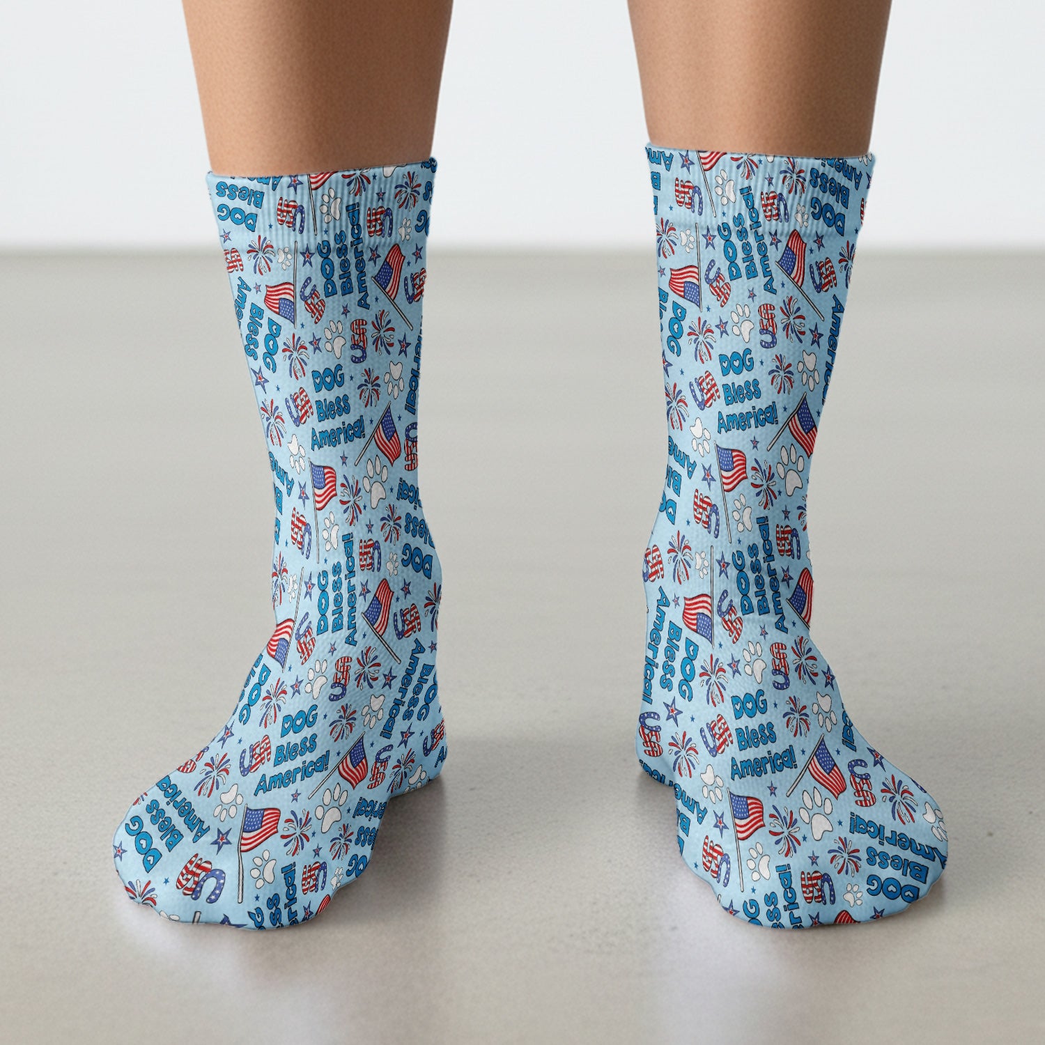 Funny Patriotic Dog Bless America Flag Pattern Socks, Breathable Fabrics Medical Uniform