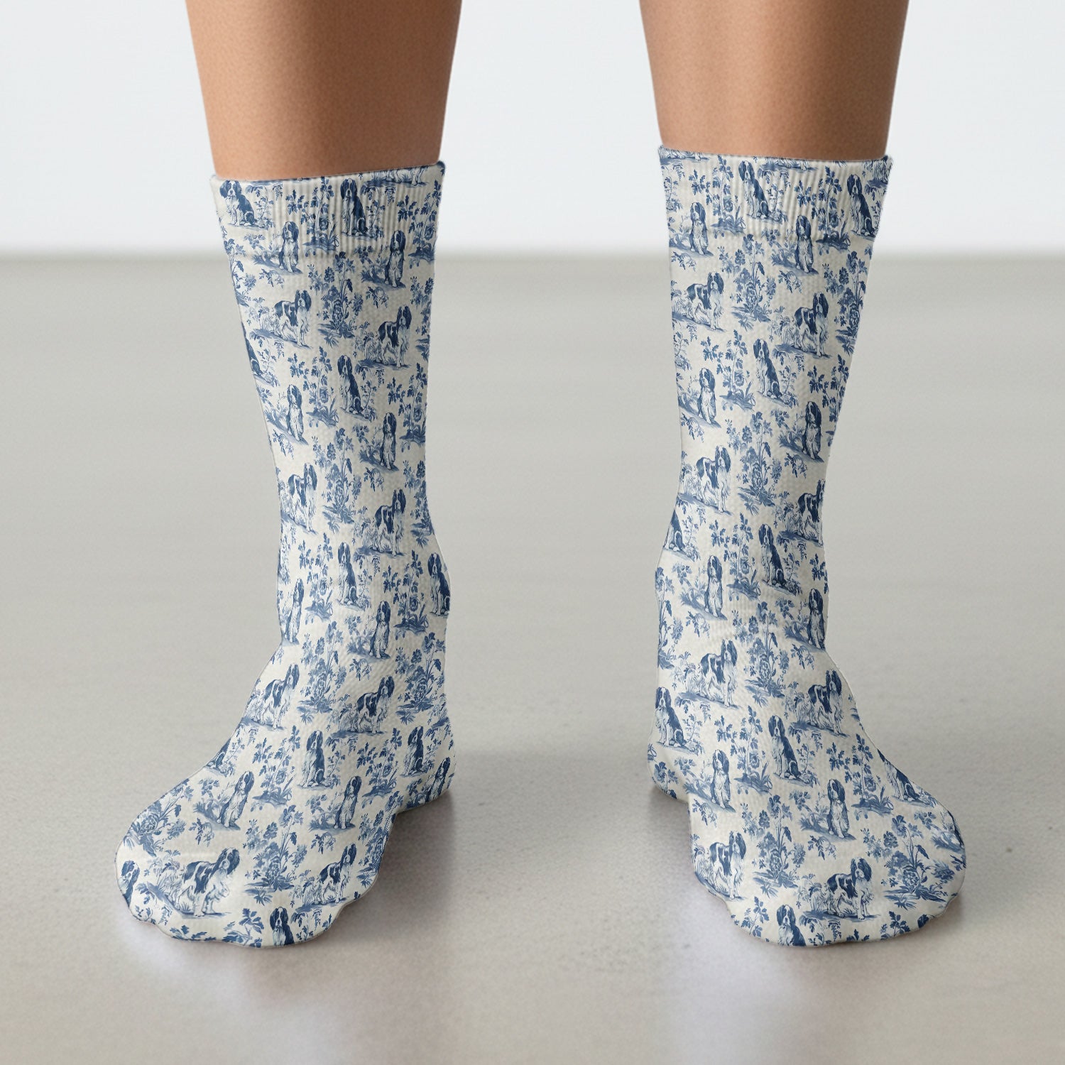 Dog Pattern Toile De Jouy Scrub Socks, Vintage Dog Print Nurse Scrub Sock, Cute Vet Tech Uniform