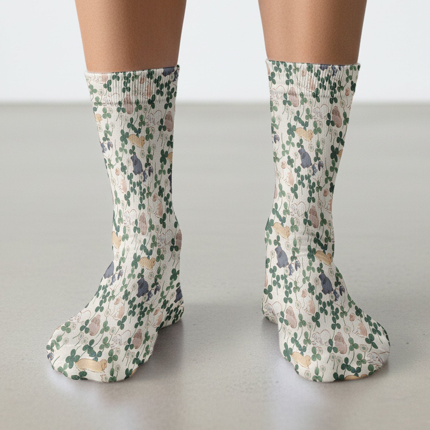 Cute Bunny Clover Garden Meadow Pattern Nurse Socks, Adult Socks for Men and Women