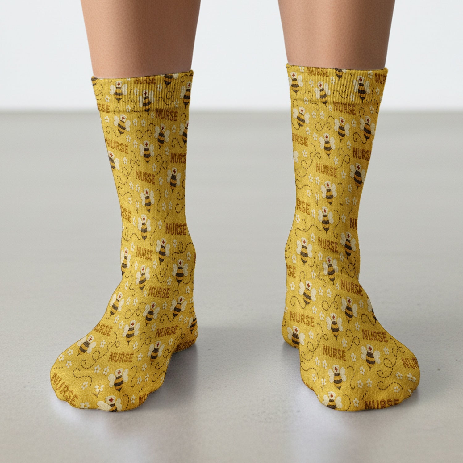 Honey Bee Nurse Scrub Socks – Cute Bumblebee Medical Pattern – Cheerful Uniform for Nurses, Vets and Healthcare Workers