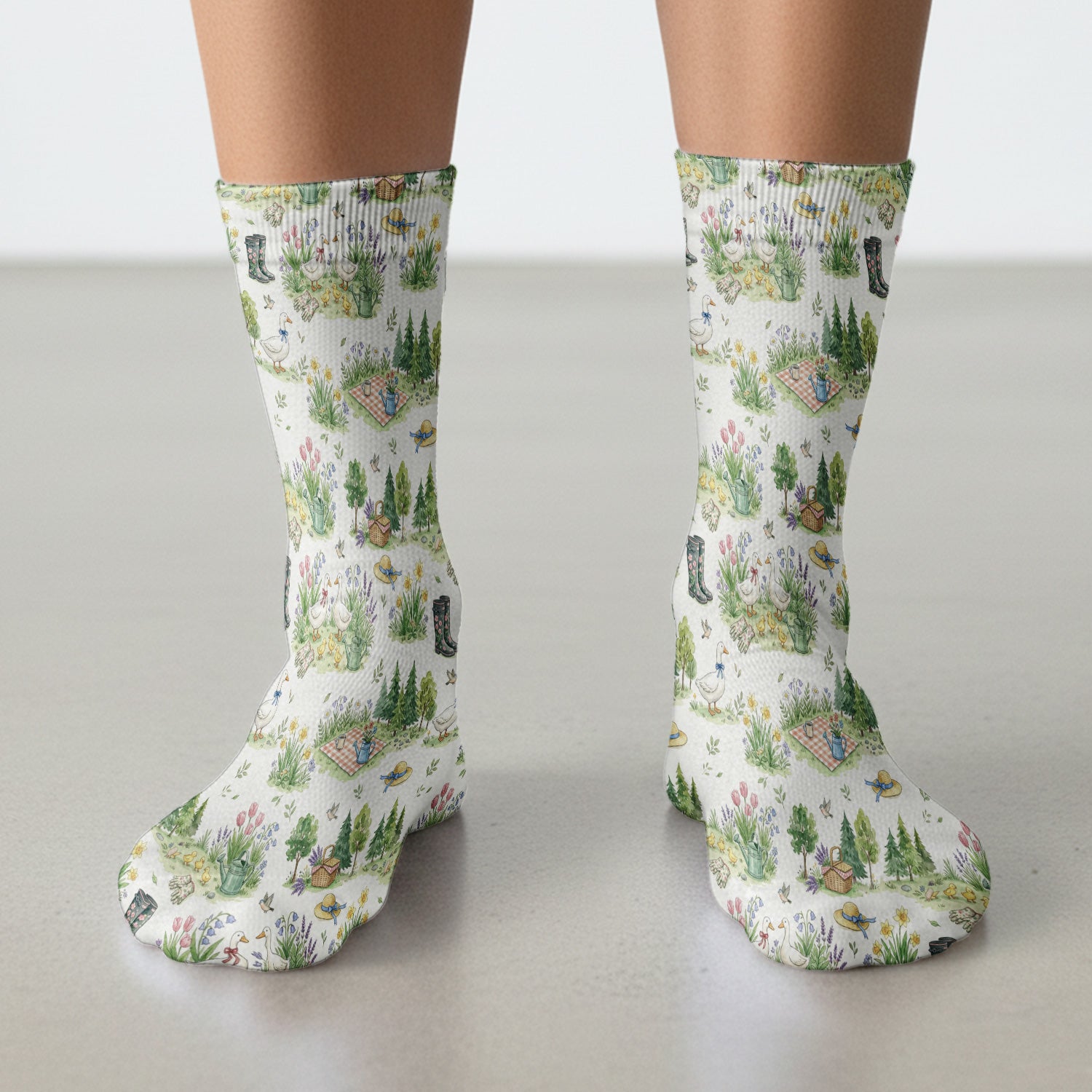 Cute Duck Garden Pattern Socks, Adult Socks for Men and Women