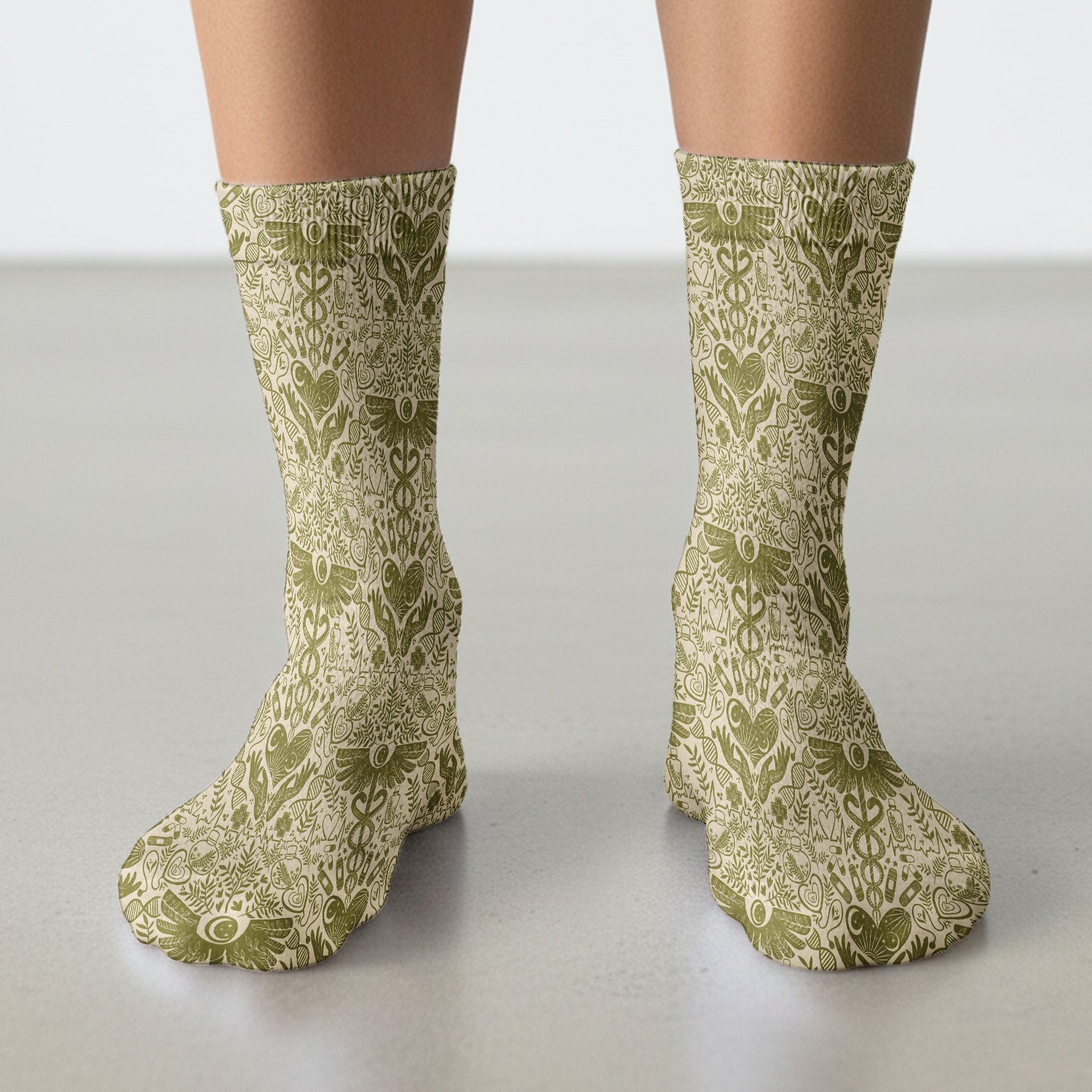 Inspirational Botanical Medical Caduceus Heart Nurse Pattern Socks, Breathable Fabrics Medical Uniform