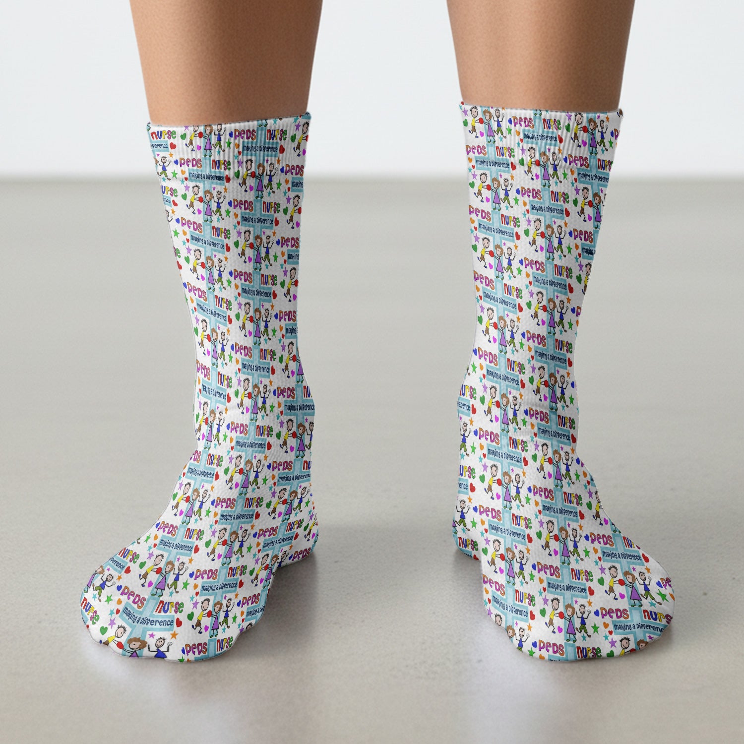 Peds Nurse Making A Difference Pattern Socks, Cute Medical Staff Socks