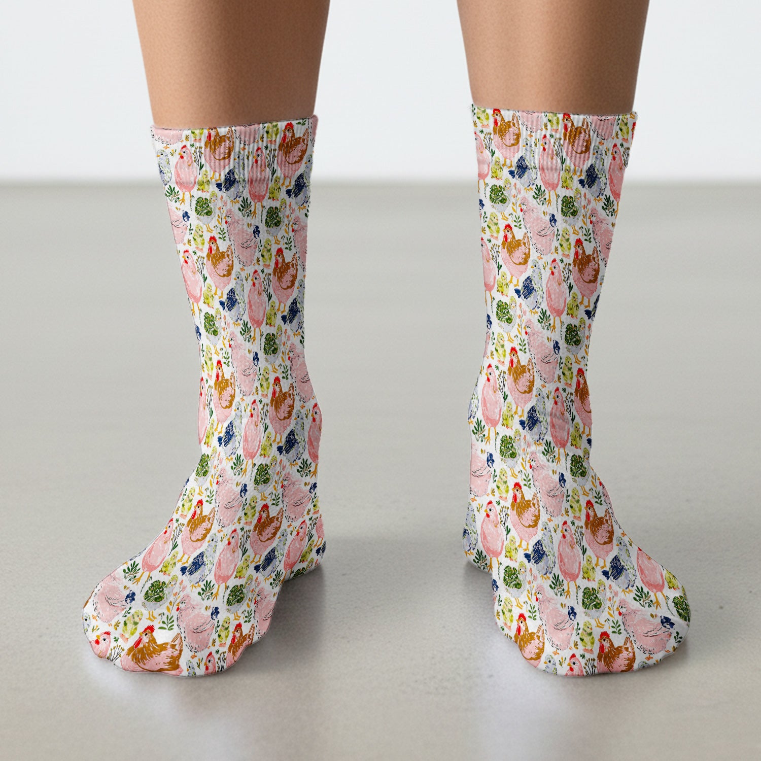 Cute Farm Chicken Hen Chick Pattern Socks, Adult Socks for Men and Women