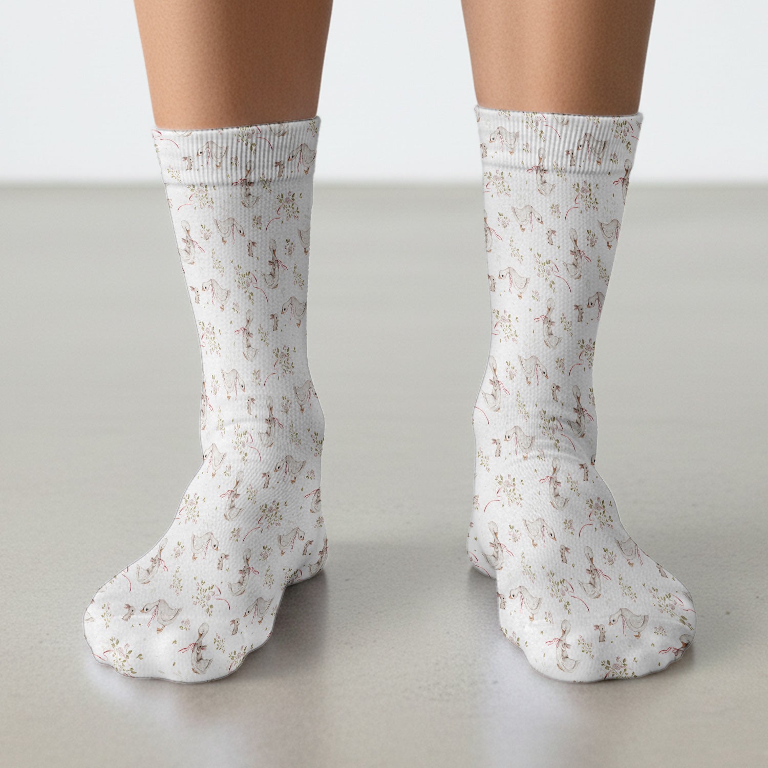 Cute Duck Bunny Floral Print Socks, Breathable Fabrics Medical Uniform