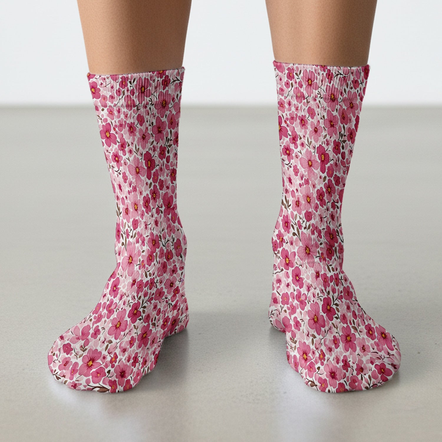 Pink Cherry Blossom Floral Pattern Socks, Cute Medical Staff Socks