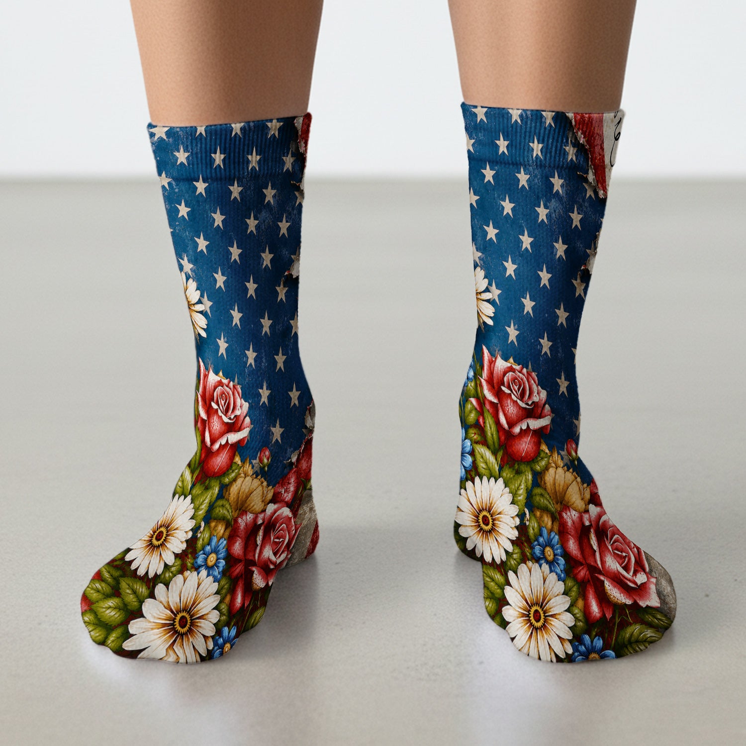 American Flag Vintage Rose Floral Pattern Socks, Adult Socks for Men and Women
