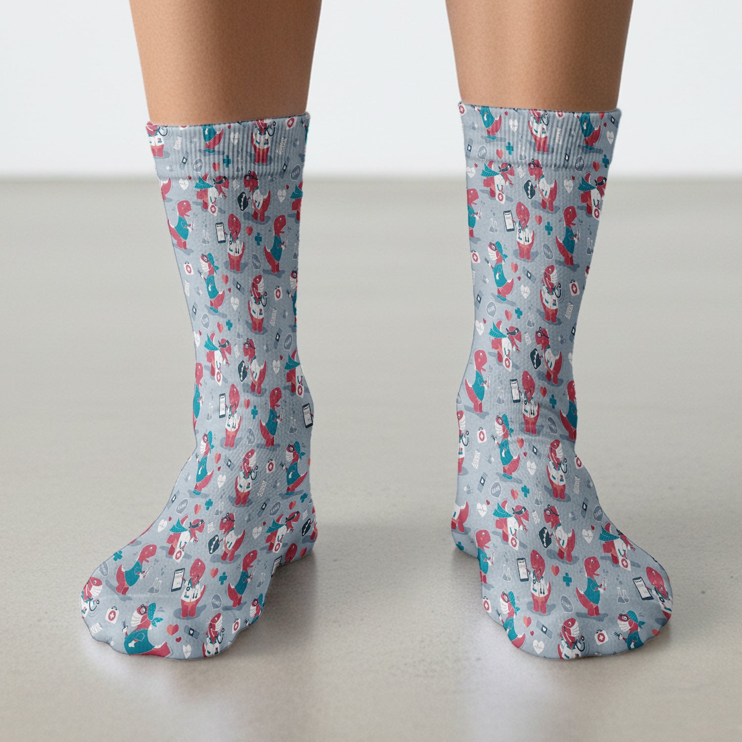 Cute Dinosaur Doctor Medical Pattern Sock, Breathable Fabrics Medical Uniform