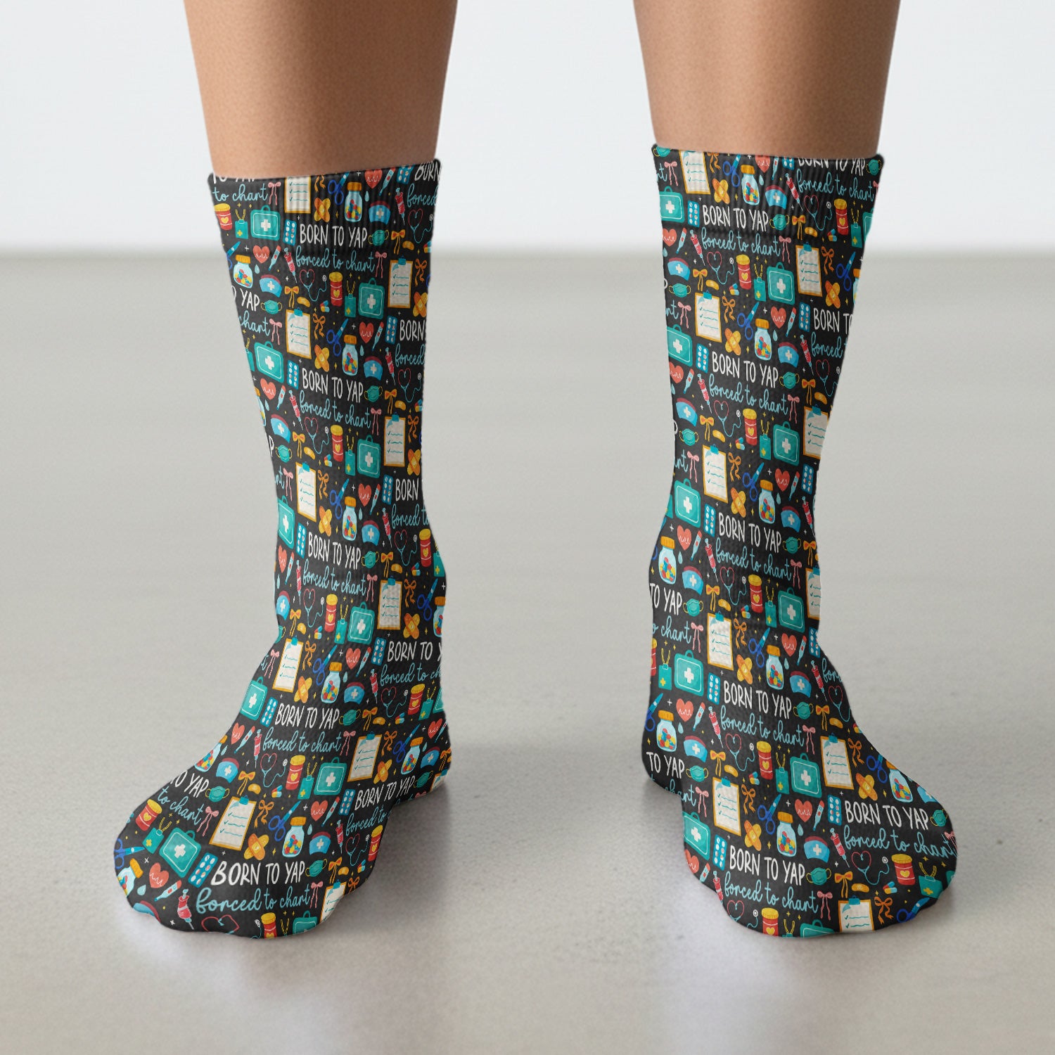 Born To Yap Medical Tools Pattern Socks, Breathable Fabrics Medical Uniform