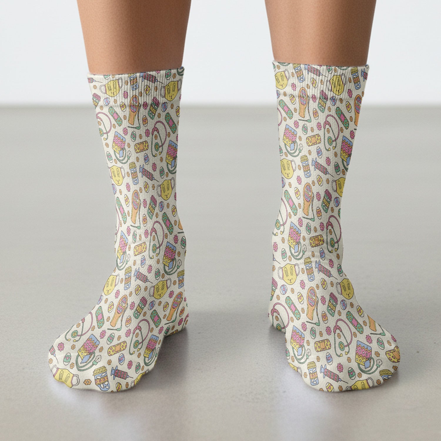 Easter Nurse Bunny Medical Pattern Print Socks, Adult Socks for Men and Women