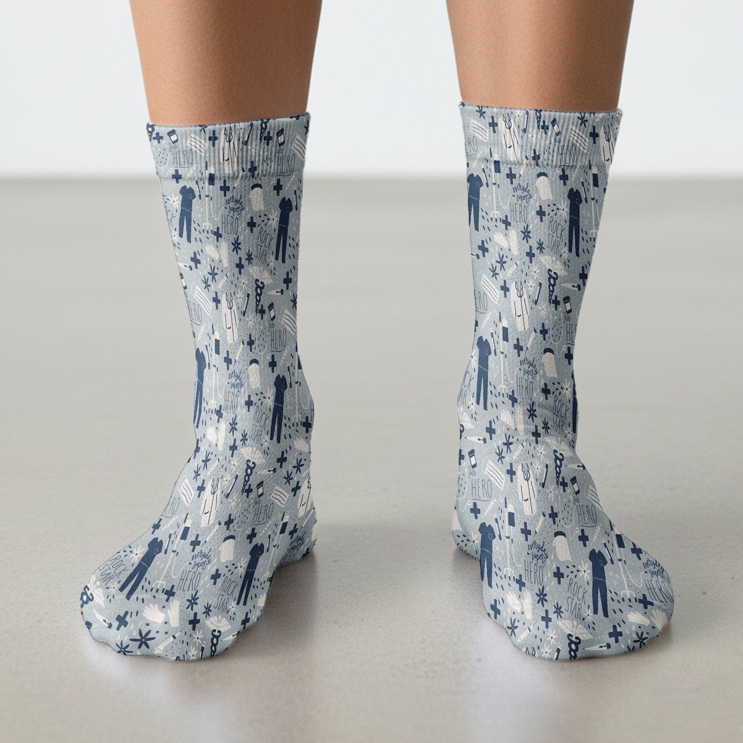 Inspirational Healthcare Hero Medical Tools Nurse Pattern Socks, Breathable Fabrics Medical Uniform