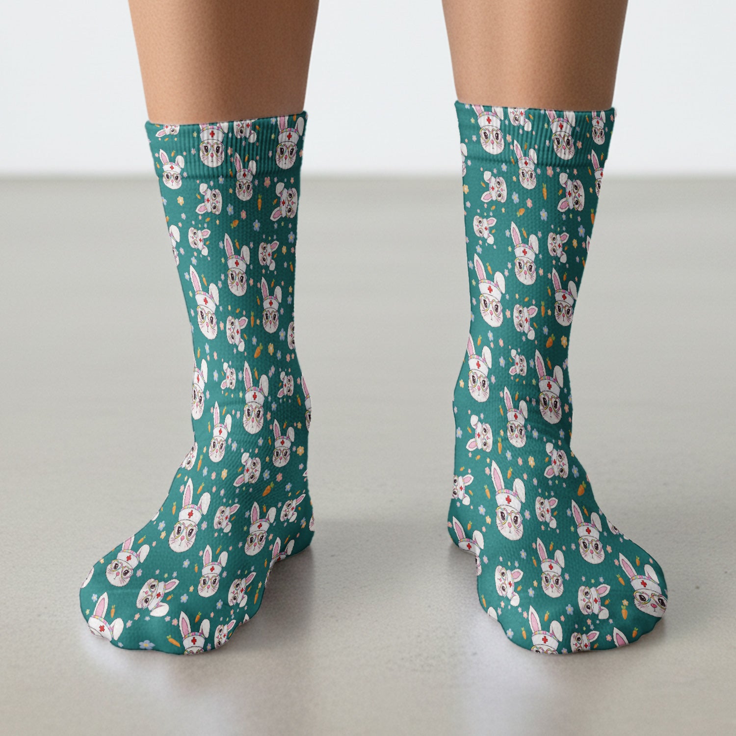 Cute Easter Bunny Nurse Pattern Print Socks, Adult Socks for Men and Women