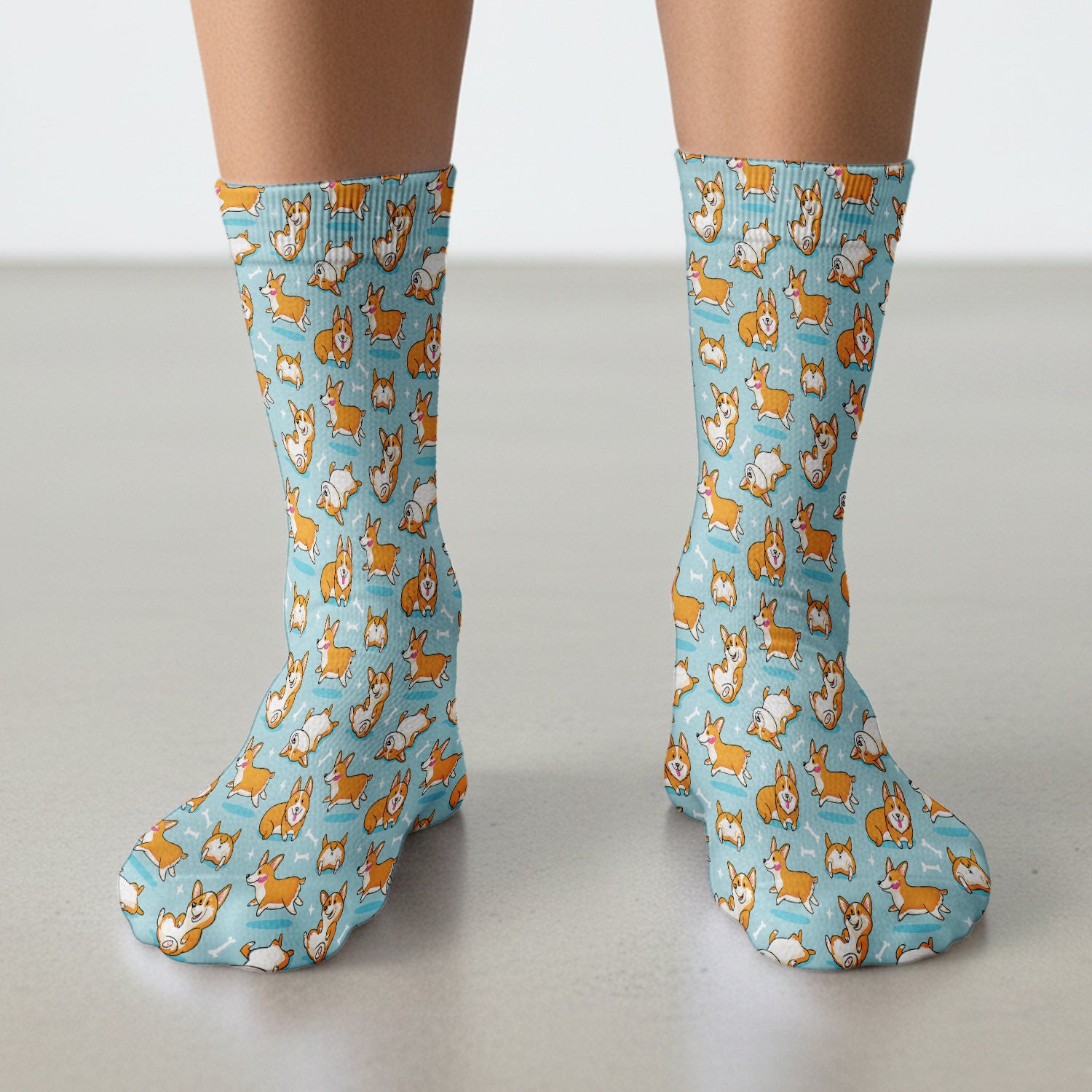 Corgi Dog Playing Rolling Bone Pattern Socks, Adult Socks for Men and Women