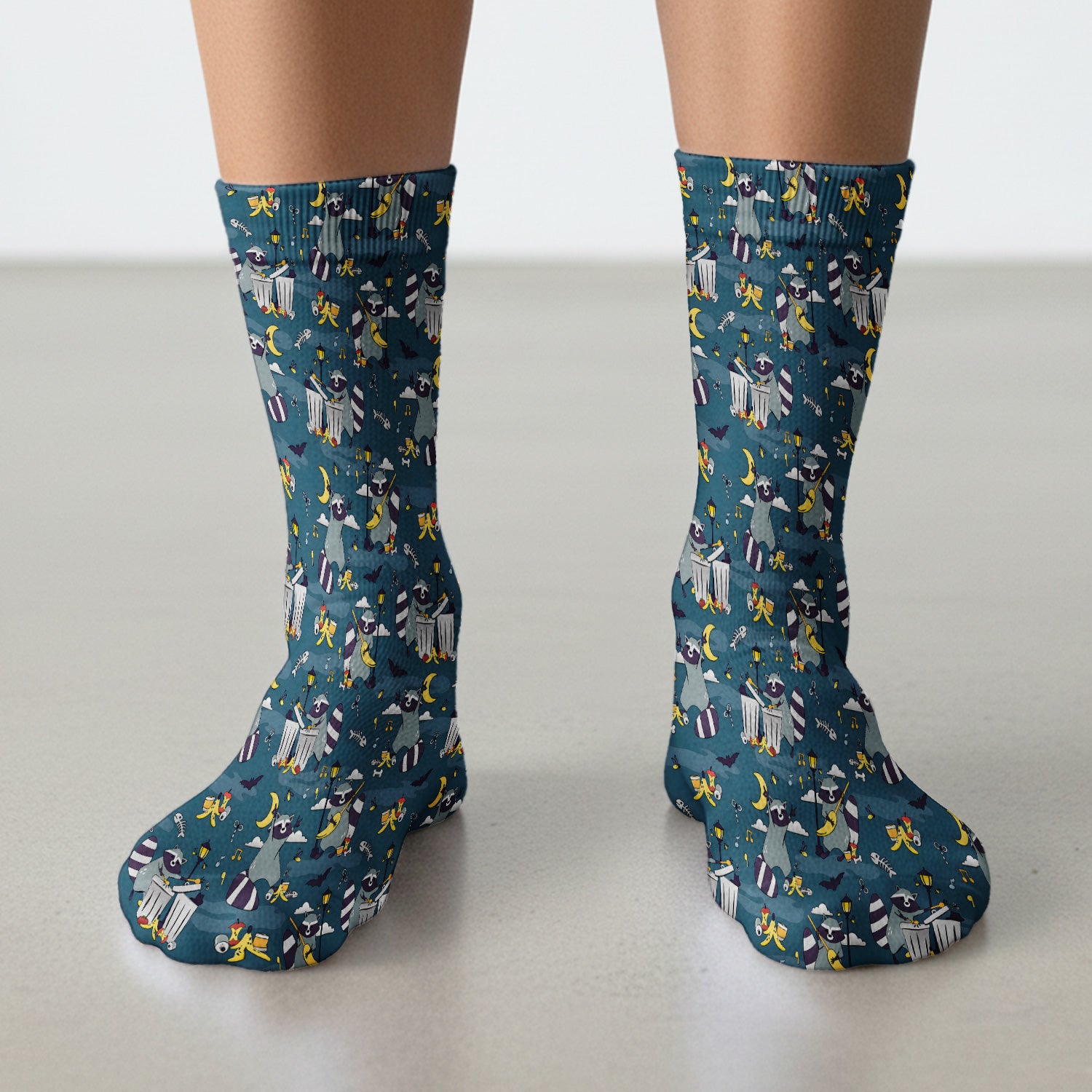 Raccoon Night Trash And Banana Peel Pattern Socks, Adult Socks for Men and Women
