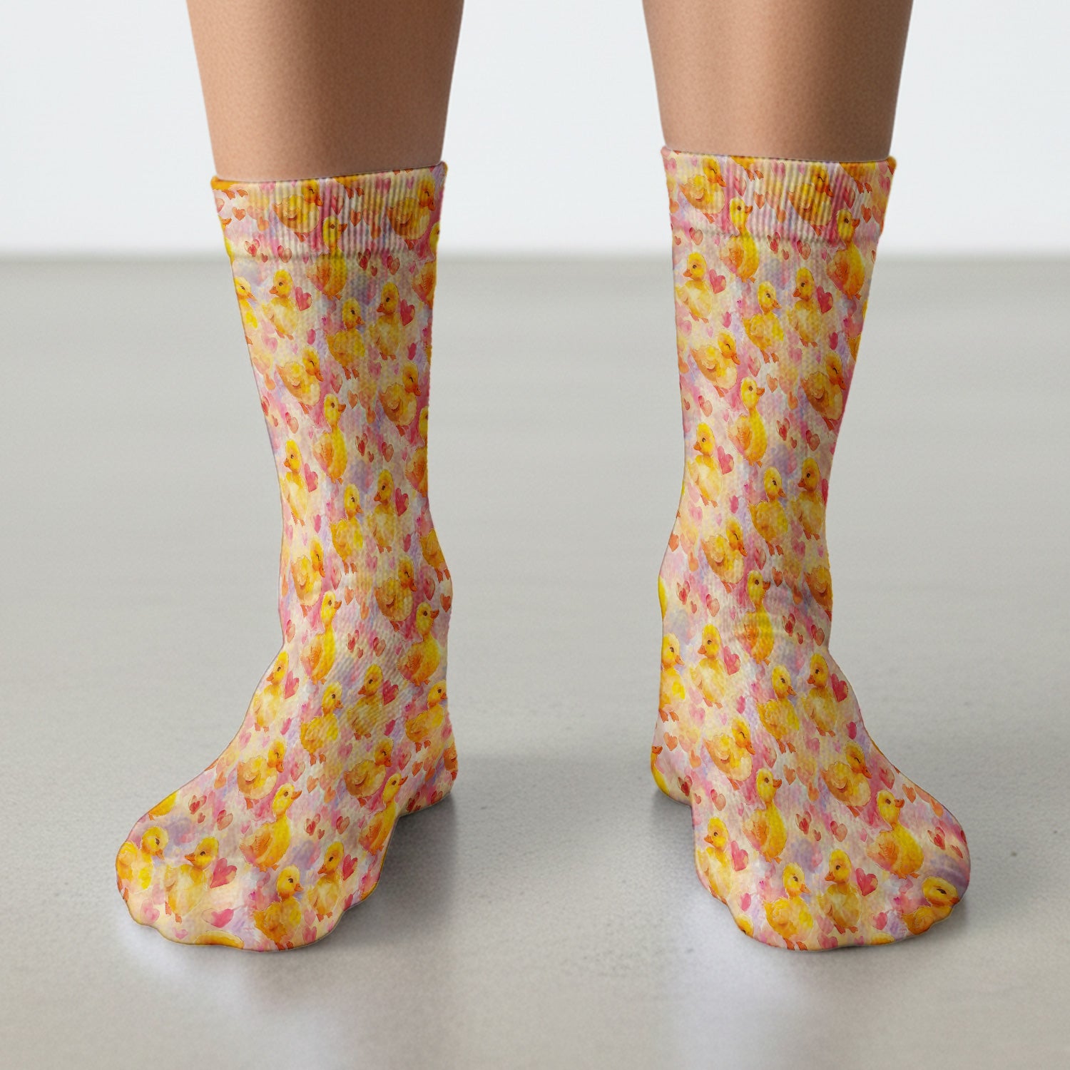 Cute Duck Heart Watercolor Pattern Socks, Adult Socks for Men and Women