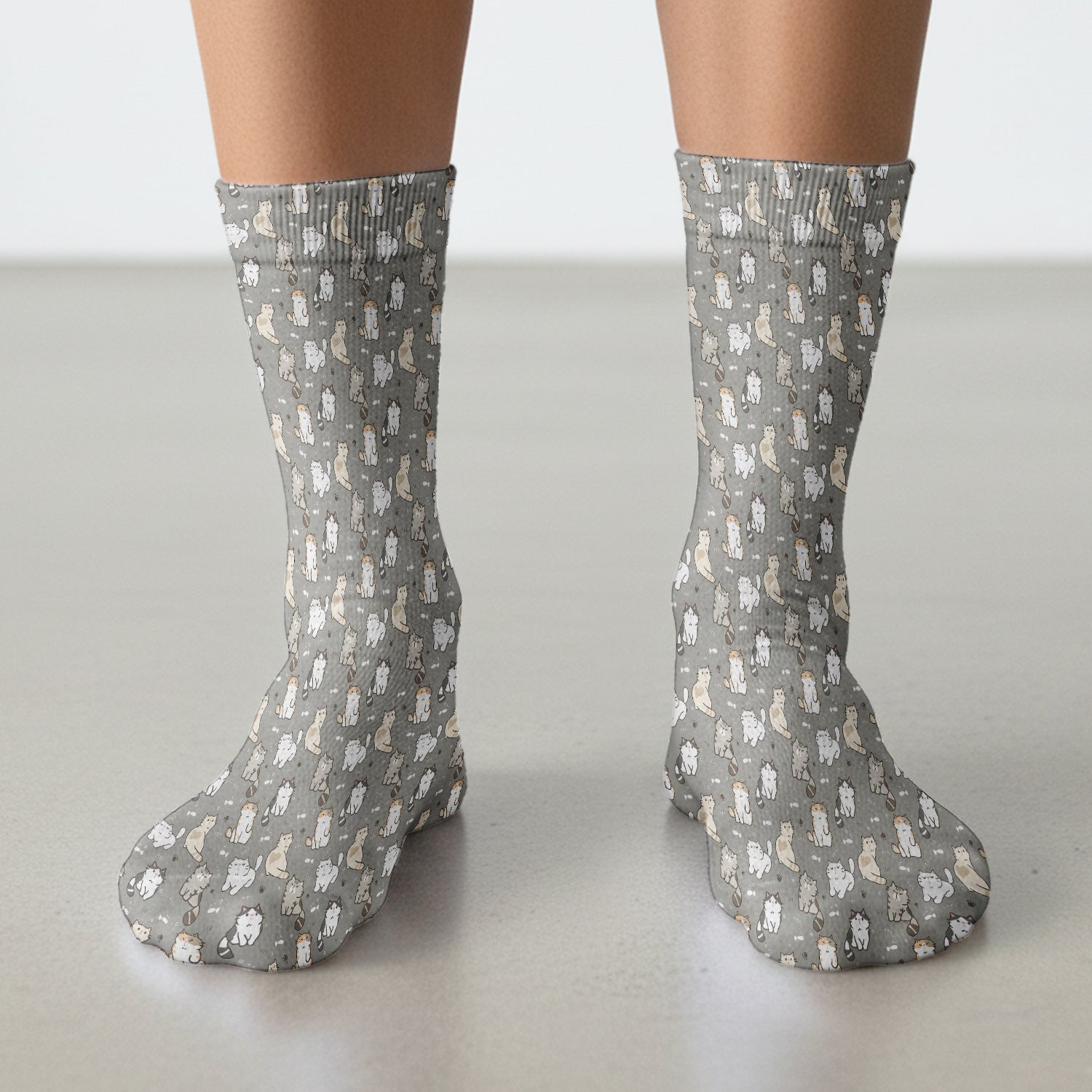 Pastel Cat Scrub Socks, Cute Cat Pattern Nurse Sock, Breathable Fabrics Nursing Uniform