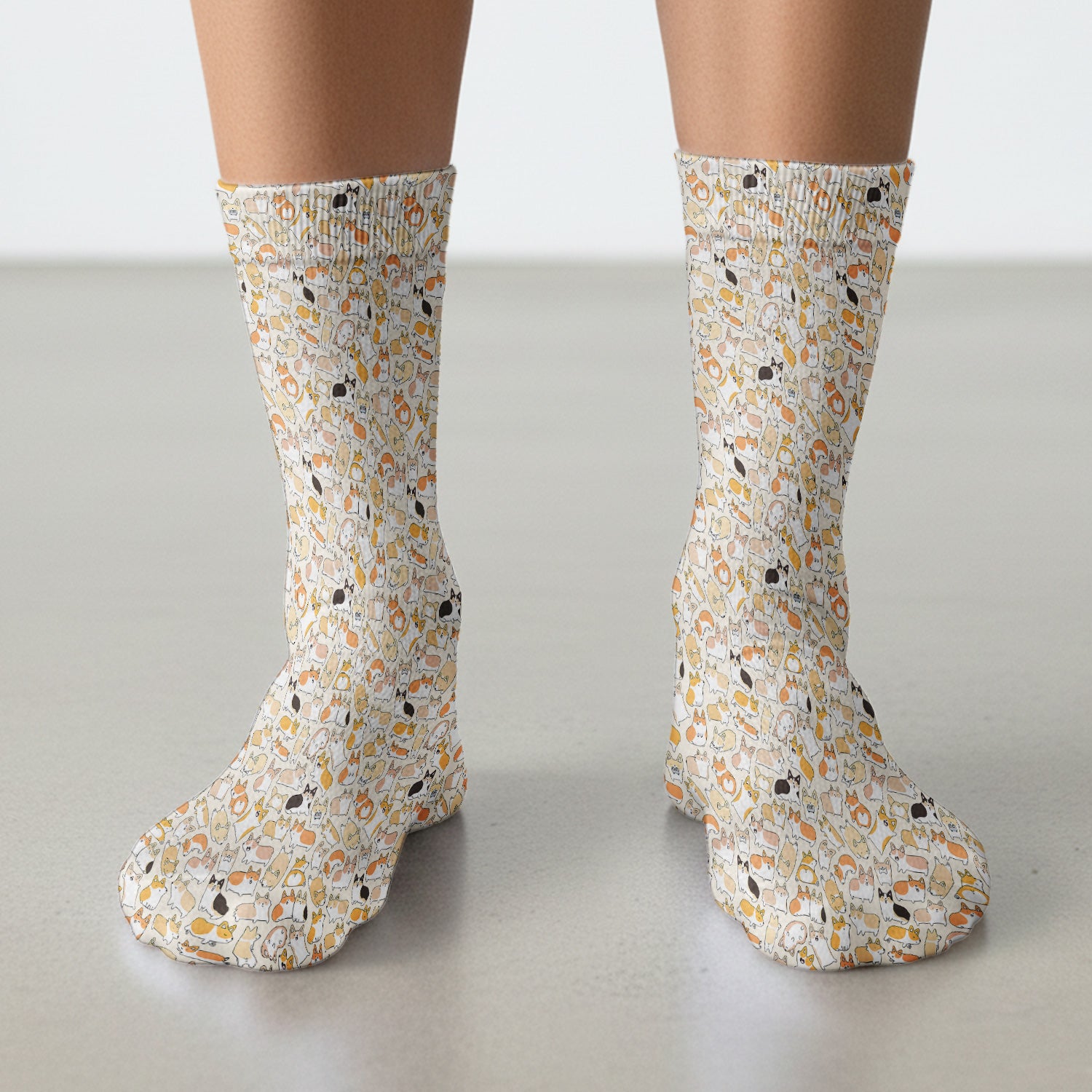 Cute Corgi Dog All Over Print Nurse Socks, Breathable Fabrics Medical Uniform