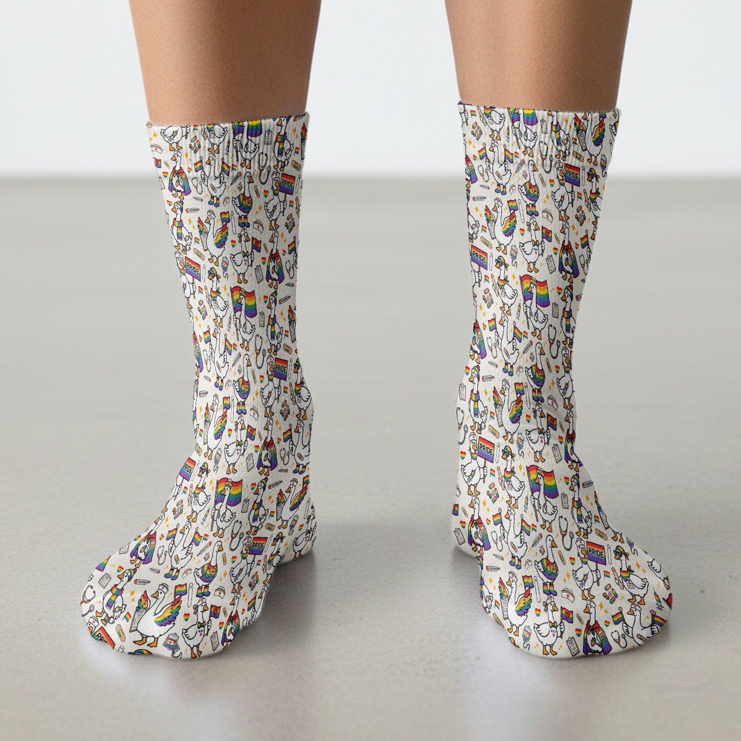 LGBT Pride Nurse Duck Pattern Socks, Breathable Fabrics Medical Uniform