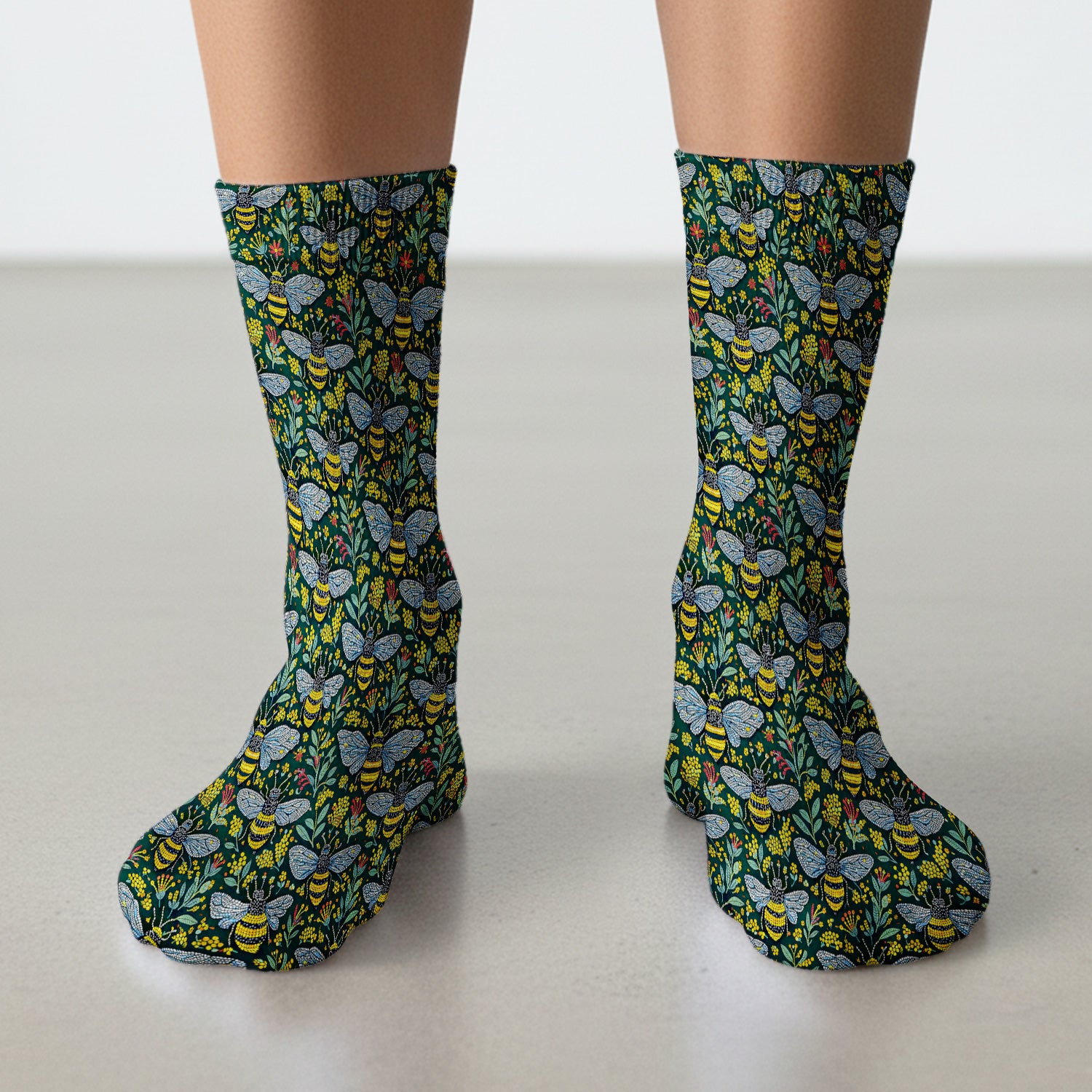 Honey Bee And Wildflower Garden Pattern Socks, Breathable Fabrics Medical Uniform