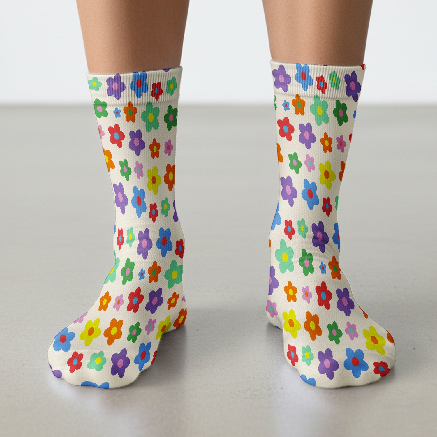 Colorful Retro Flower Pattern Print Socks, Breathable Fabrics Medical Uniform