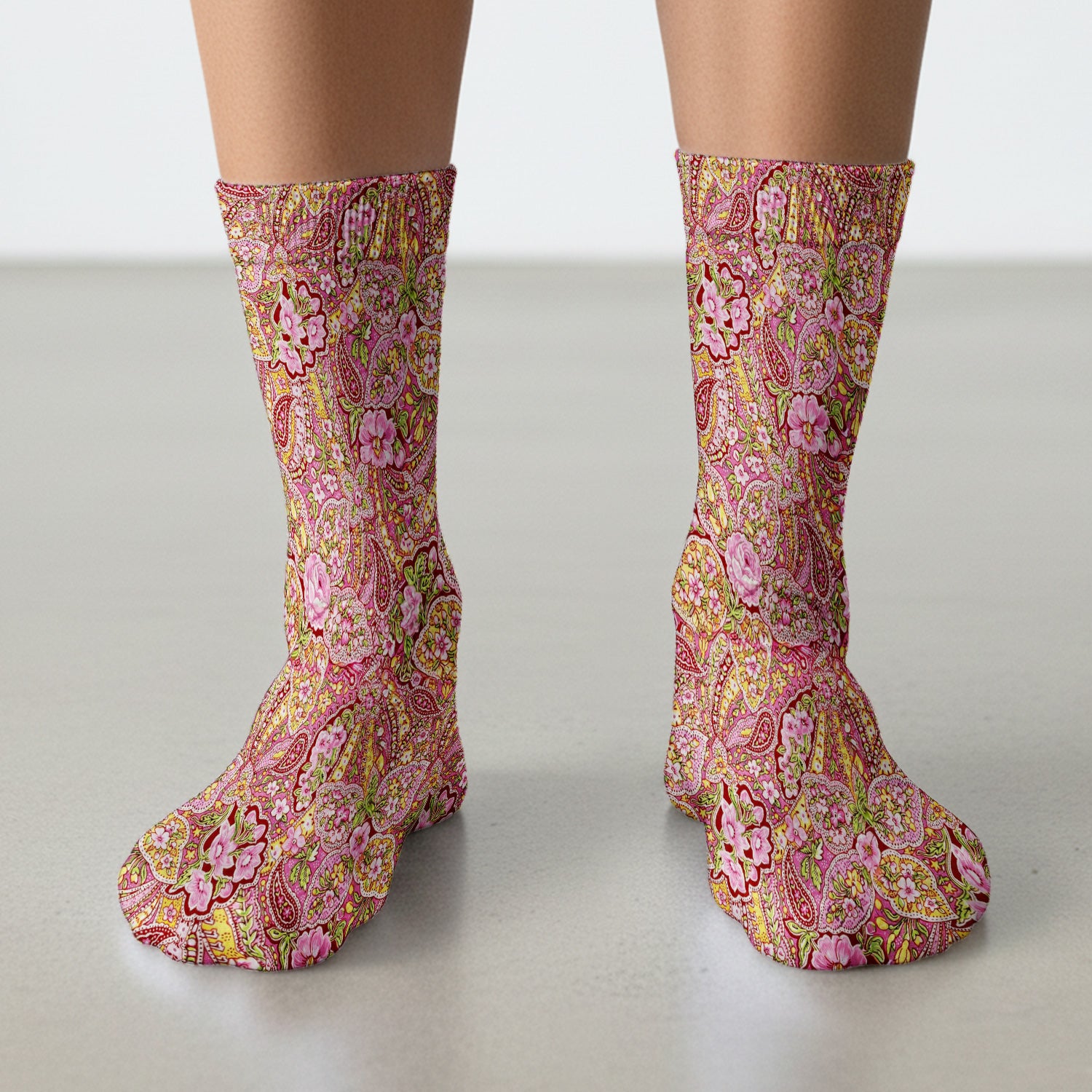 Pink Floral Paisley Blossom Print Nurse Socks, Socks for Nurse Doctor