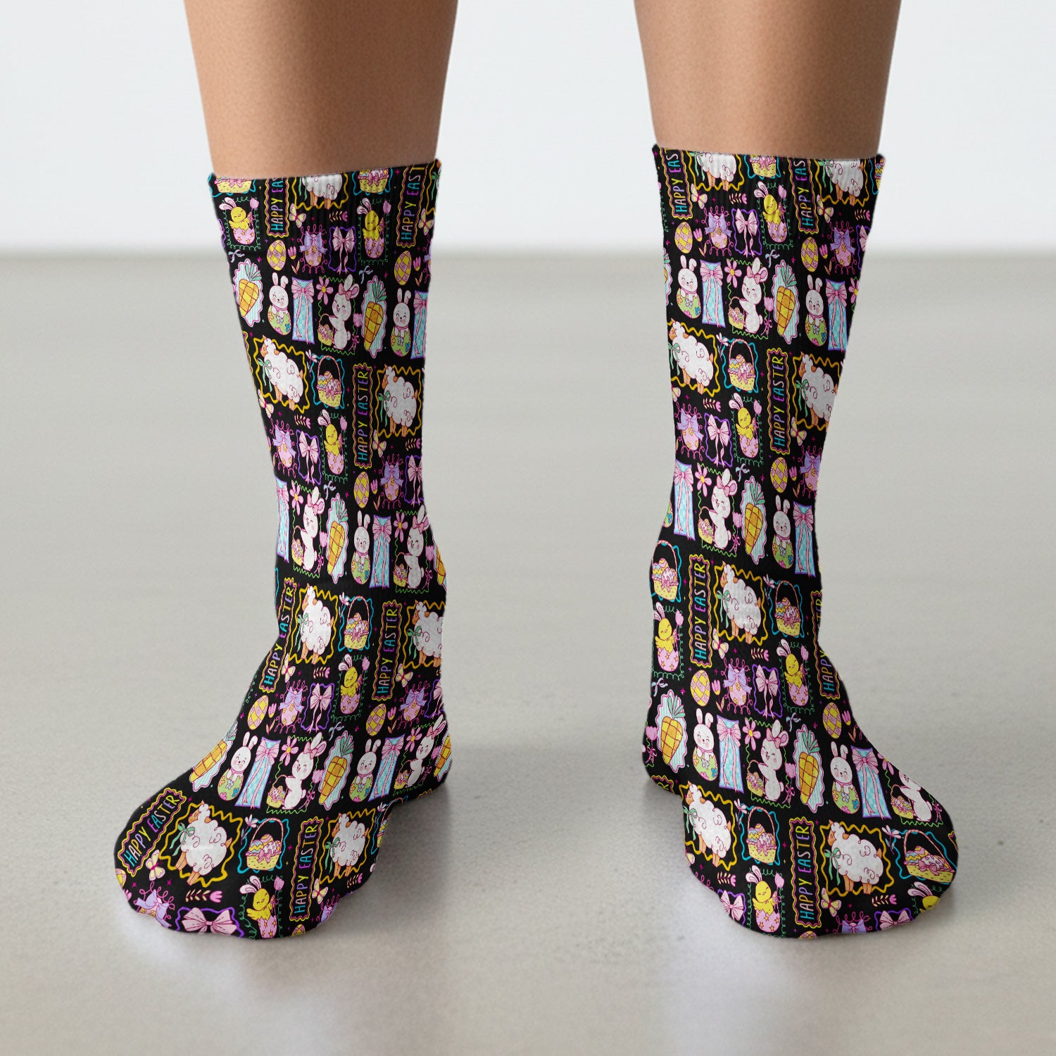Cute Easter Bunny Egg and Bow Print Socks, Breathable Fabrics Medical Uniform