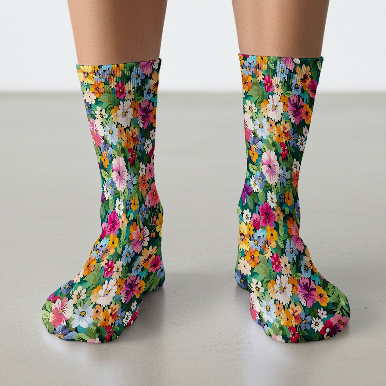 Colorful Wildflower Garden Pattern Socks, Adult Socks for Men and Women