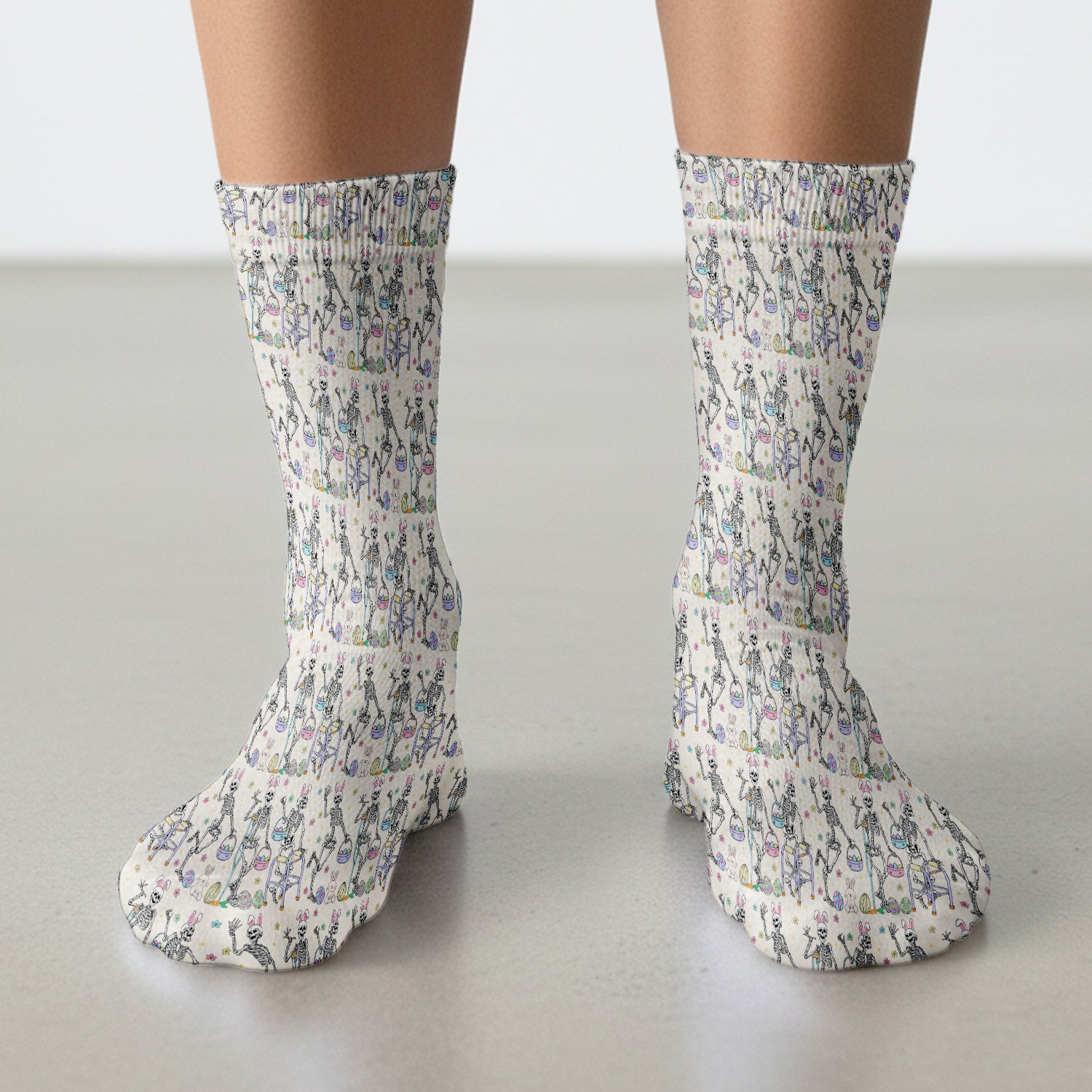 Fun Skeleton Bunny Easter Print Socks, Breathable Fabrics Medical Uniform