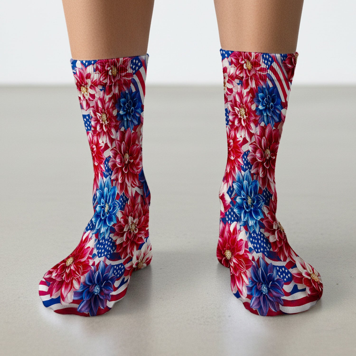 Festive Patriotic Floral Flag Pattern Socks, Adult Socks for Men and Women