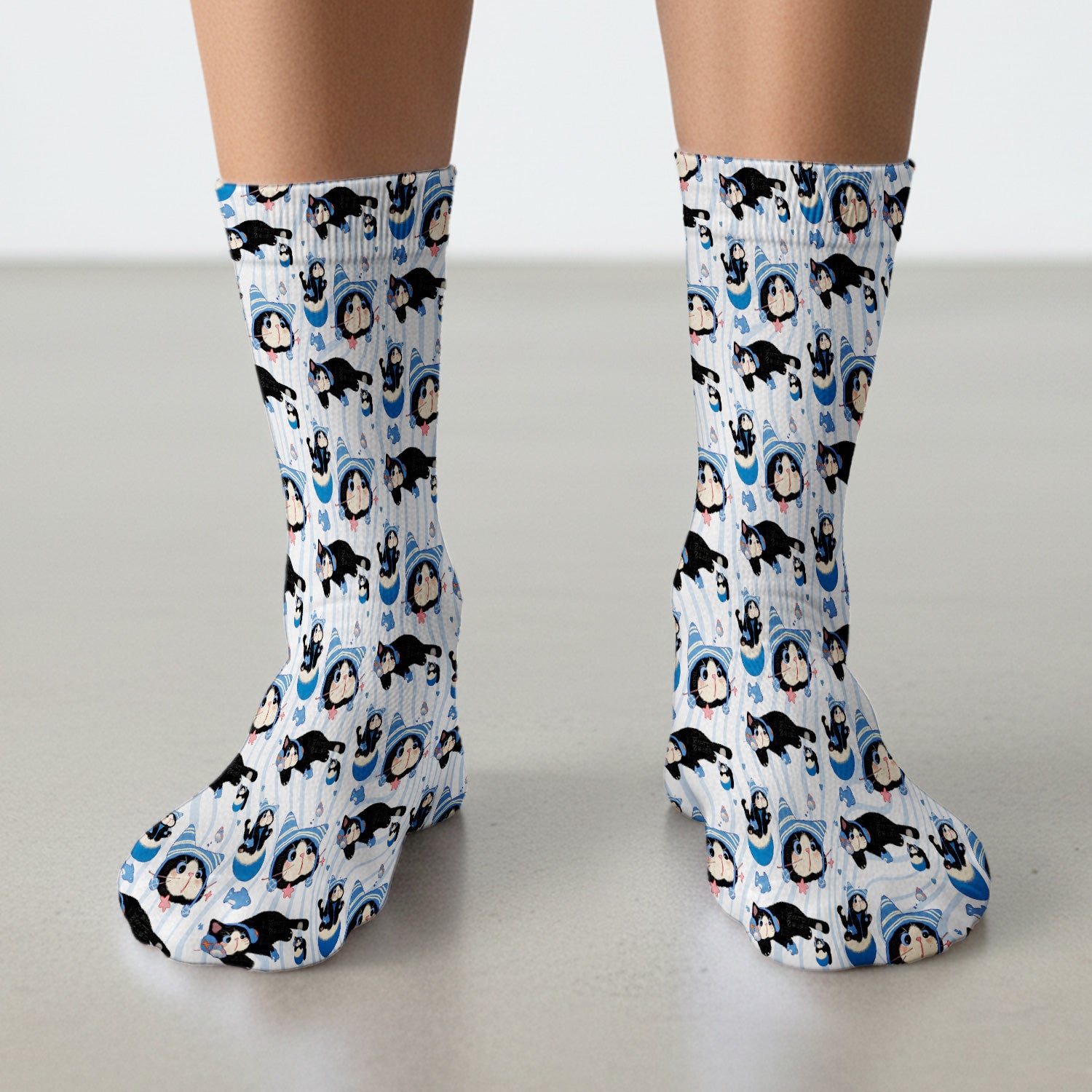 Charming Kitten Fish Pattern Print Socks, Adult Socks for Men and Women
