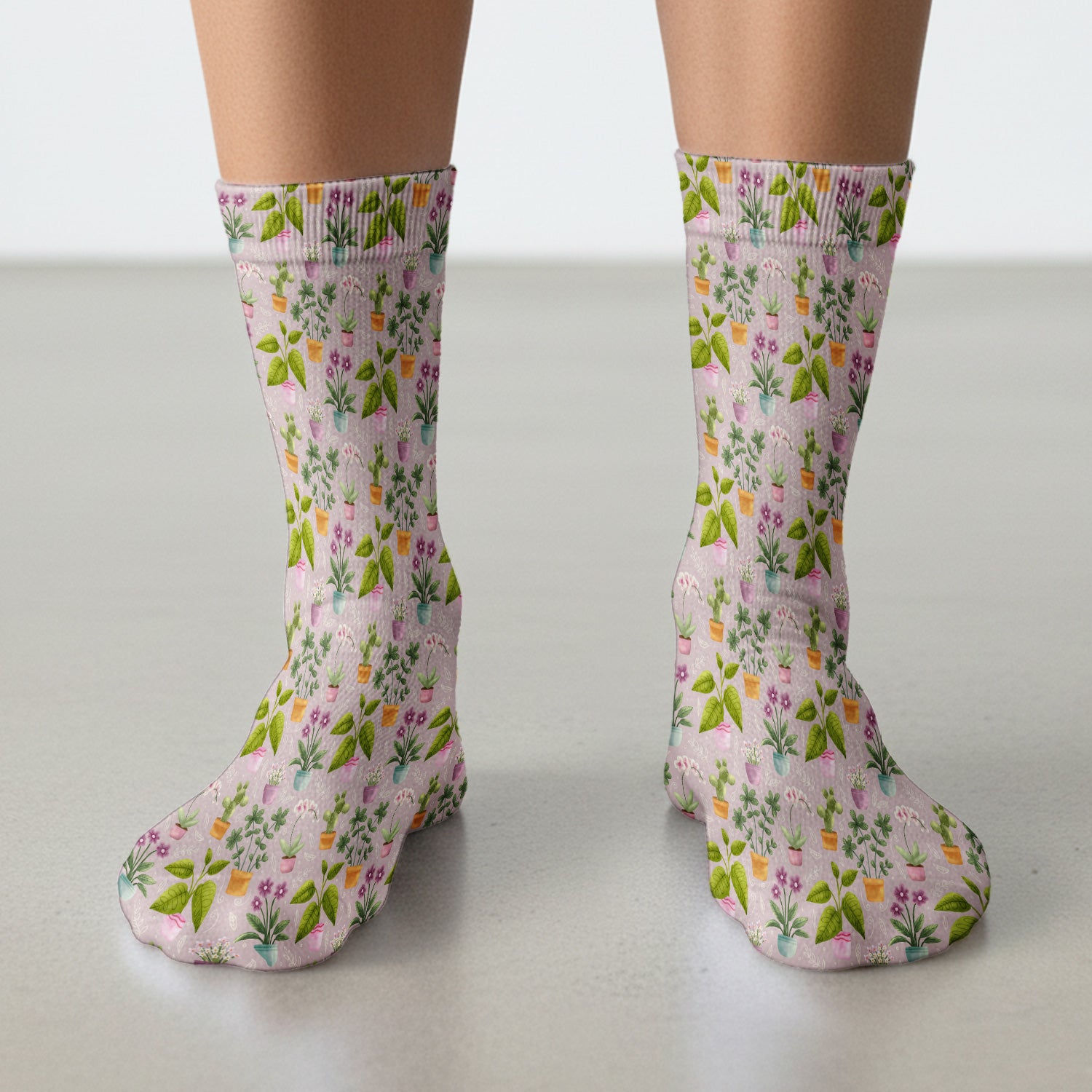 Potted Plant Orchid Cactus Pattern Socks, Adult Socks for Men and Women