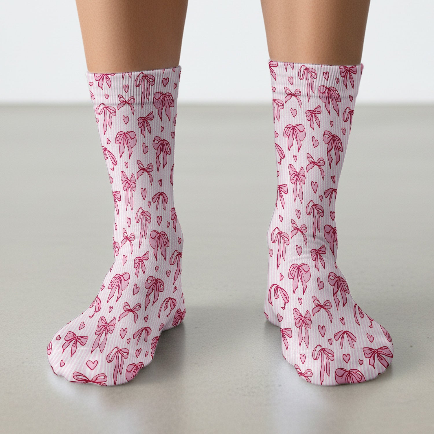 Pink Bow Heart Stripe Pattern Socks, Socks for Nurse Doctor