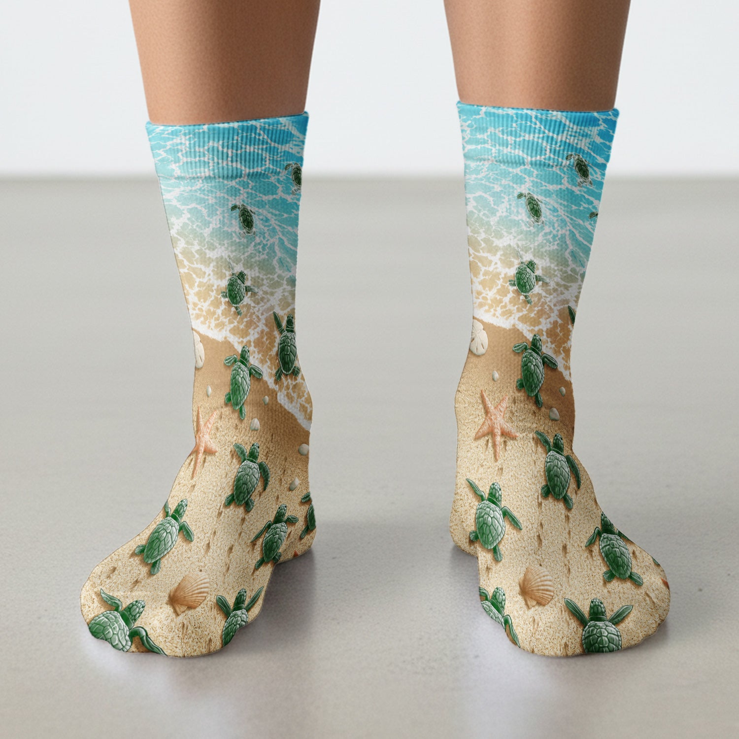 Coastal Sea Turtle Beach Pattern Socks, Adult Socks for Men and Women